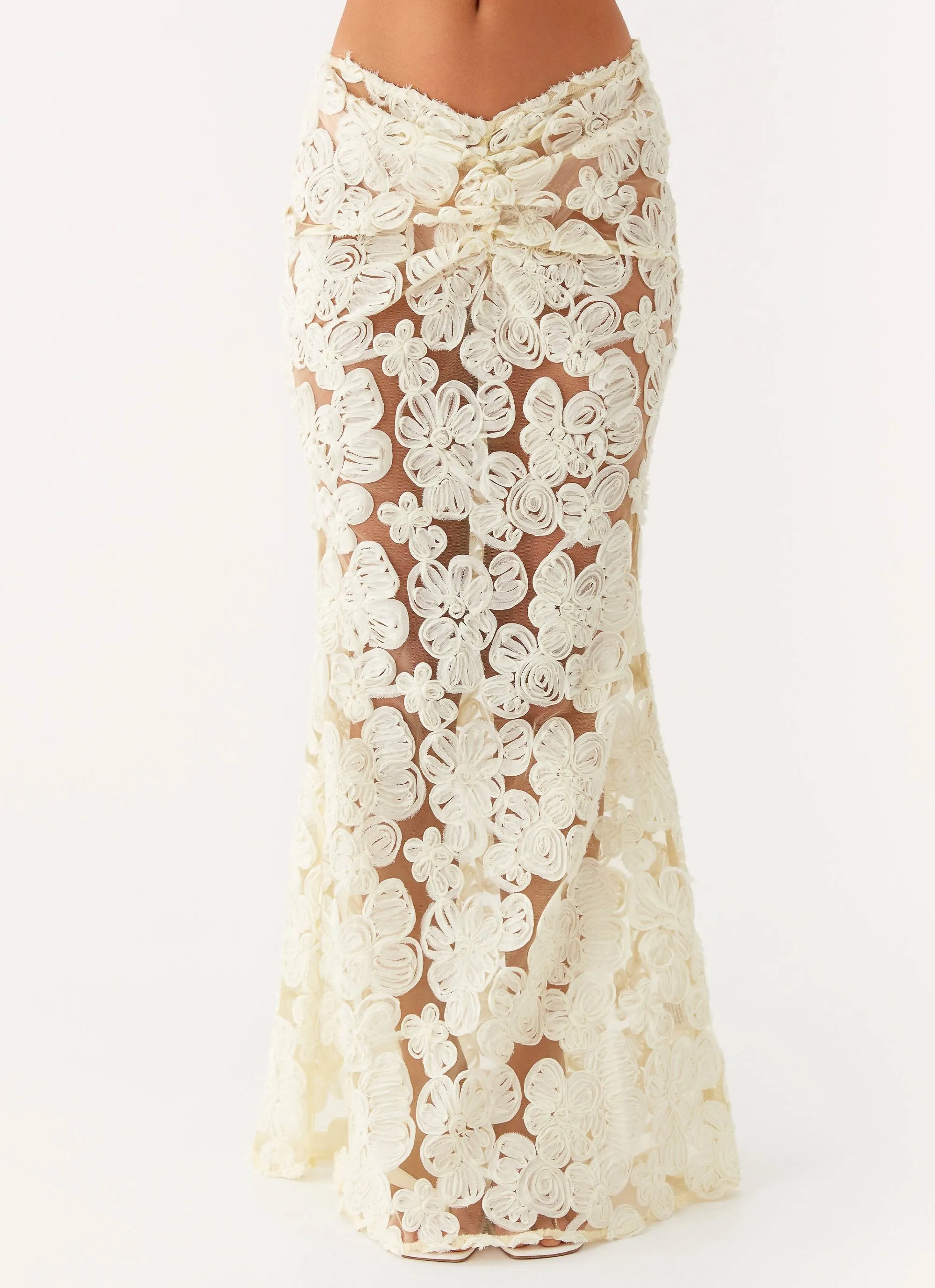 Breathable Waistband Fiorella Floret Maxi Skirt - Yellow