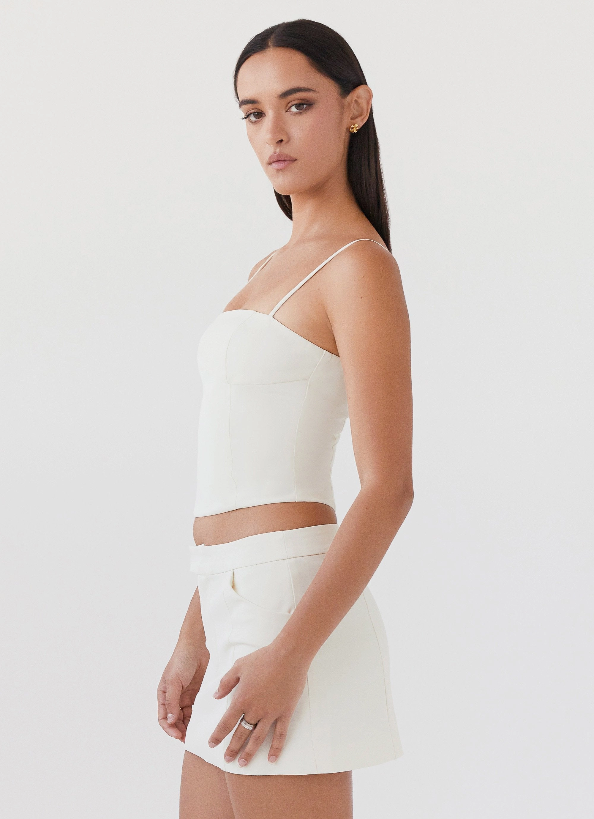 Eliana Crop Top - Ivory Yarn Dyed Pattern Cloth