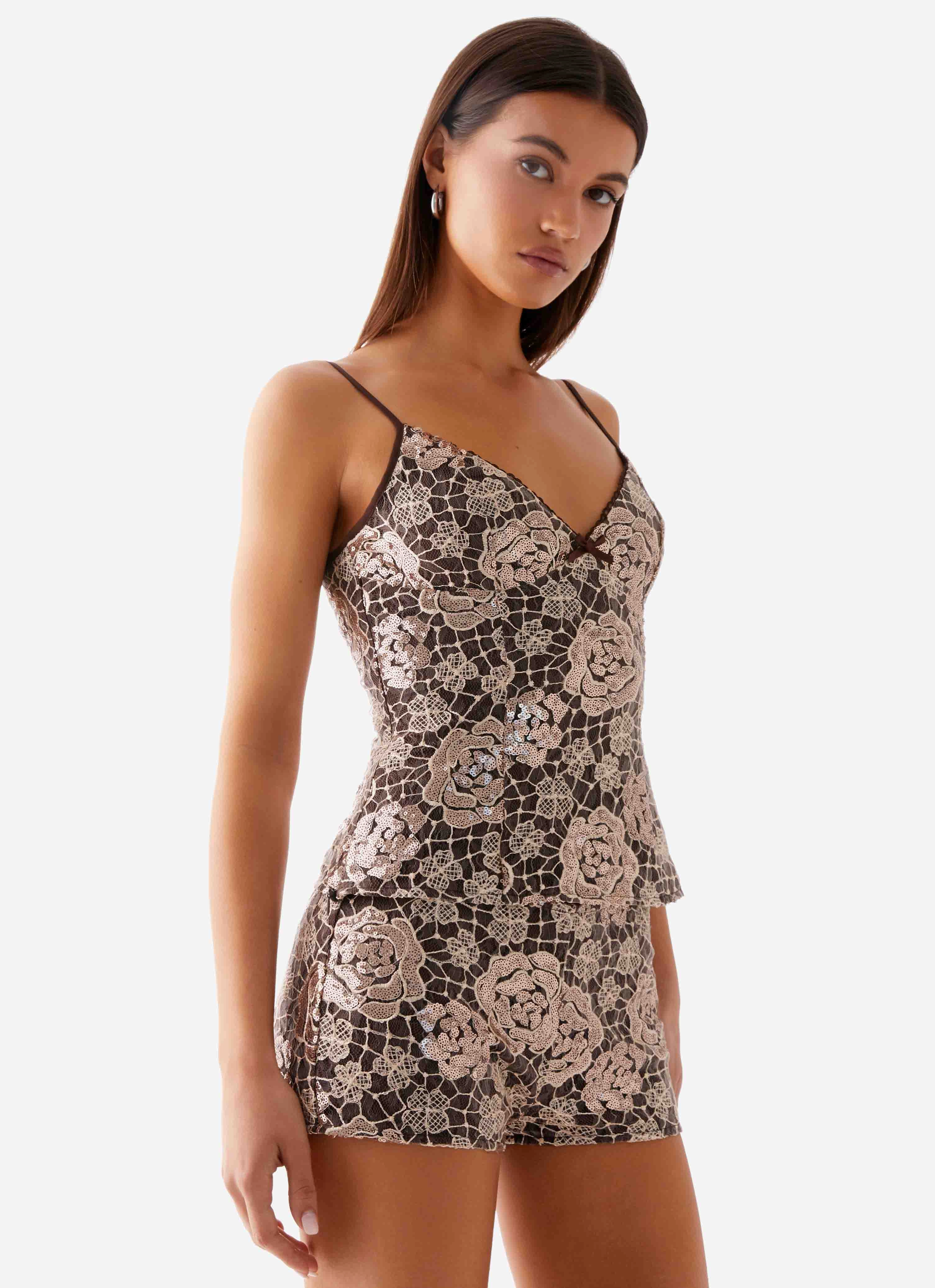 Apolina Sequin Cami Top - Chocolate SweatAbsorbent QuickDryTech