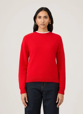 Off-Duty Fit Stylish Drape Women's Lambswool Crew Neck Jumper in Bright Red