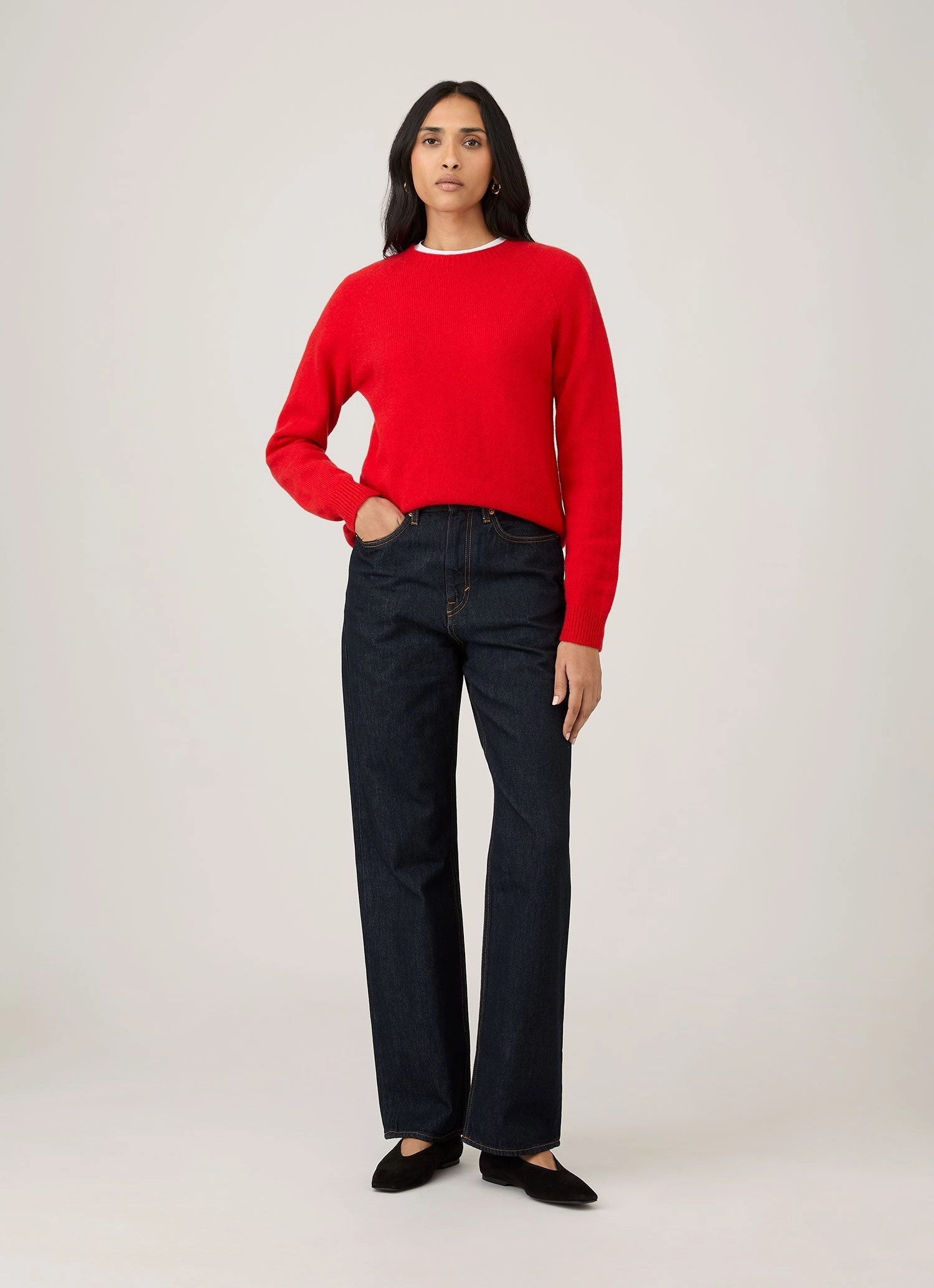 Natural Feel Women's Lambswool Crew Neck Jumper in Bright Red