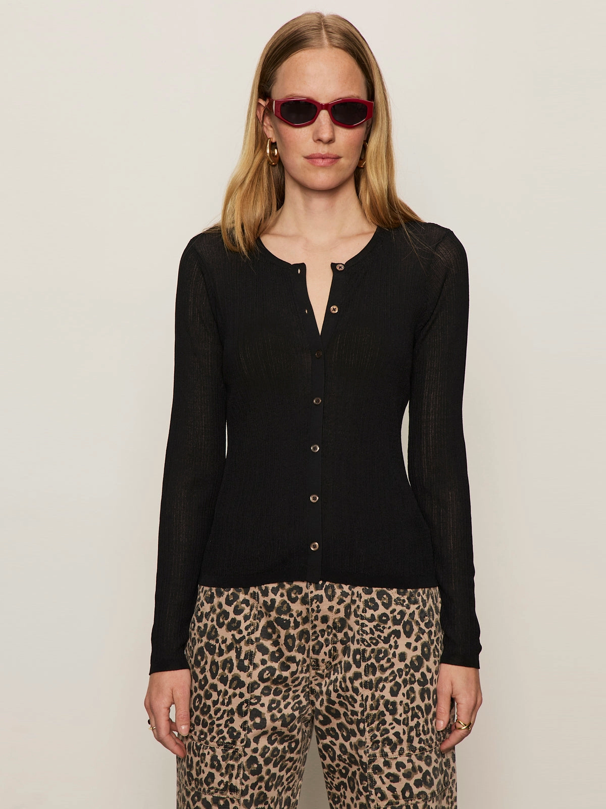 Lightweight Ribbed Cardi Black EcoConscious Manufacturing FrayResistant Edging