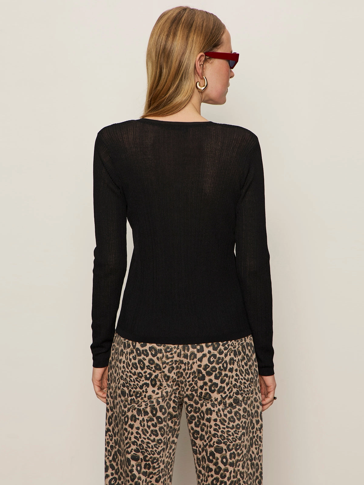 Ribbed collar Lightweight Ribbed Cardi Black