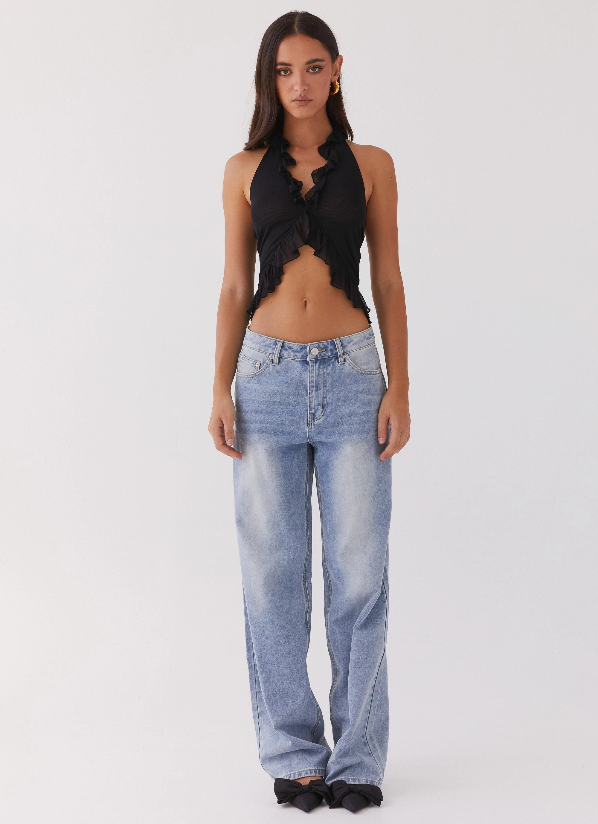 Tanya Mesh Frill Top - Black 3D Spacer Fabric Organic Cotton Fiber