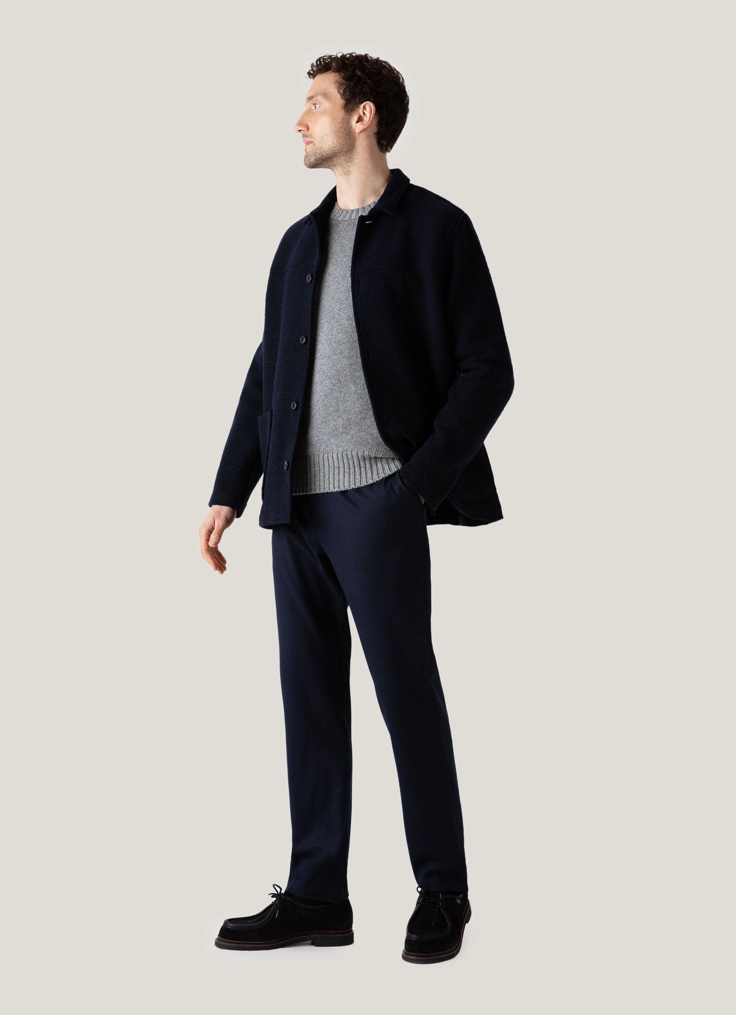 Flexible Layer Warm Classic Men's Roxburgh Cashmere Jumper in Mid Grey Melange