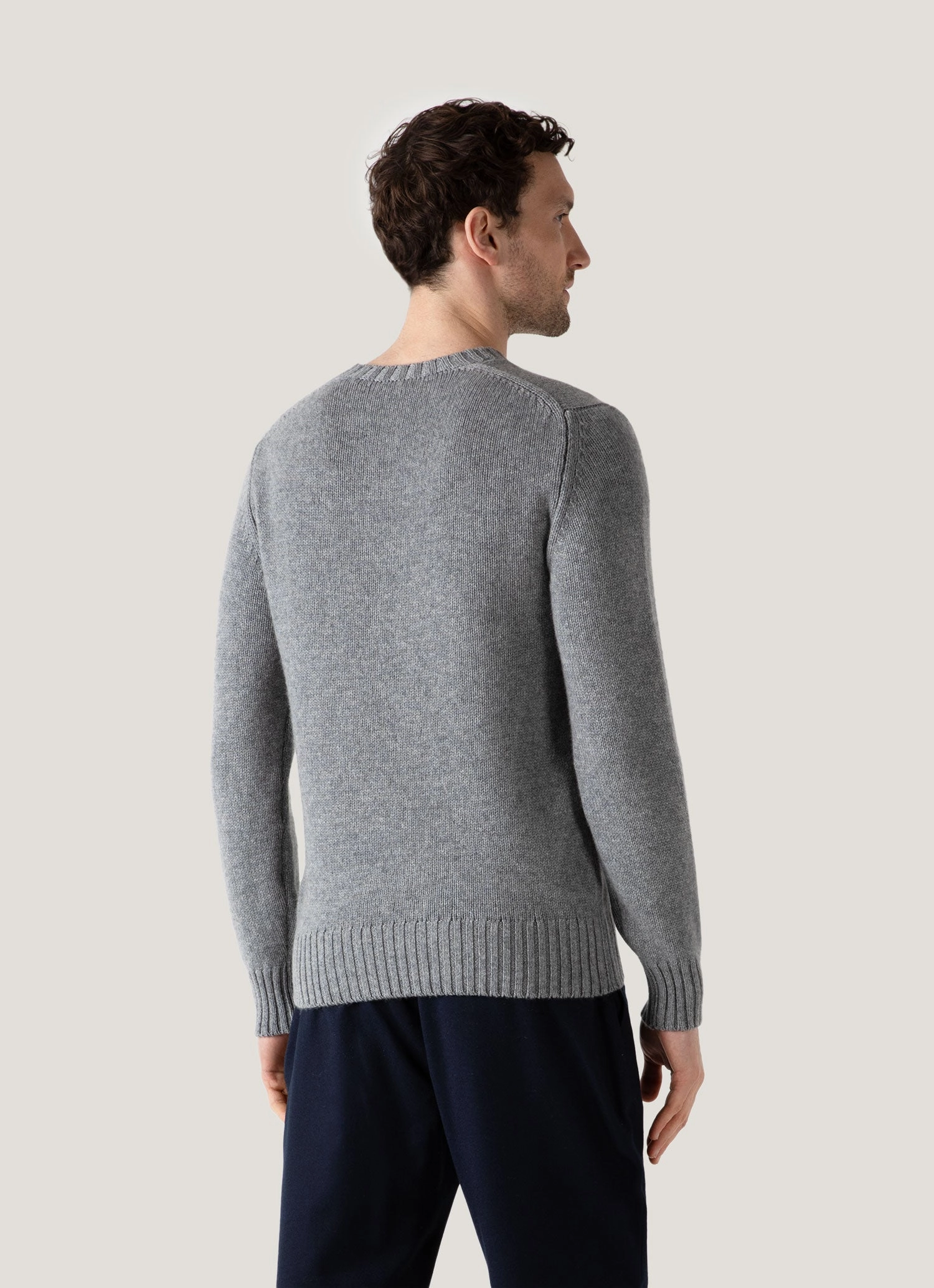 Men's Roxburgh Cashmere Jumper in Mid Grey Melange Slub Texture Stay Simple