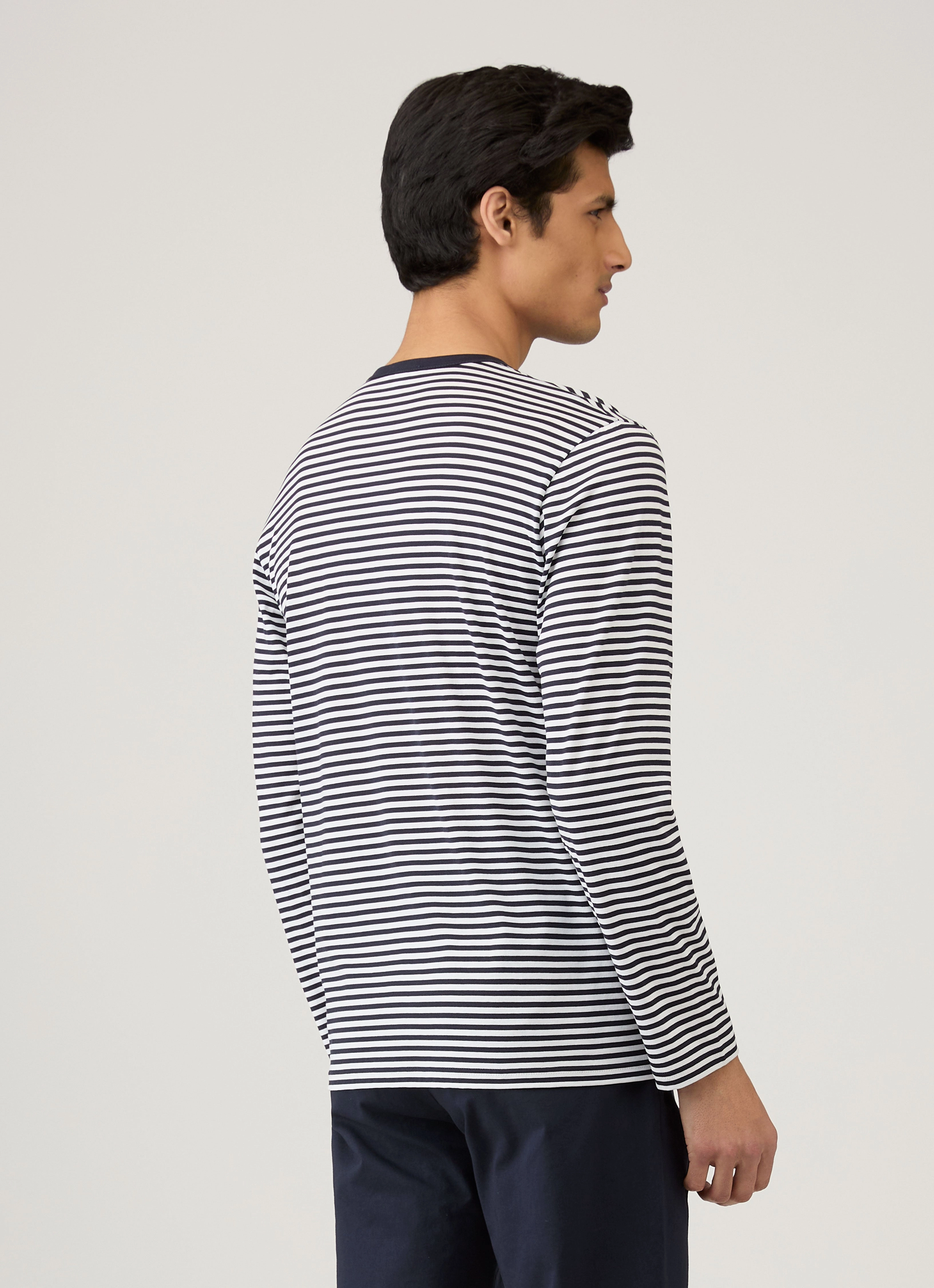 Casual Comfort Men's Classic Long Sleeve T-shirt in Navy/White English Stripe