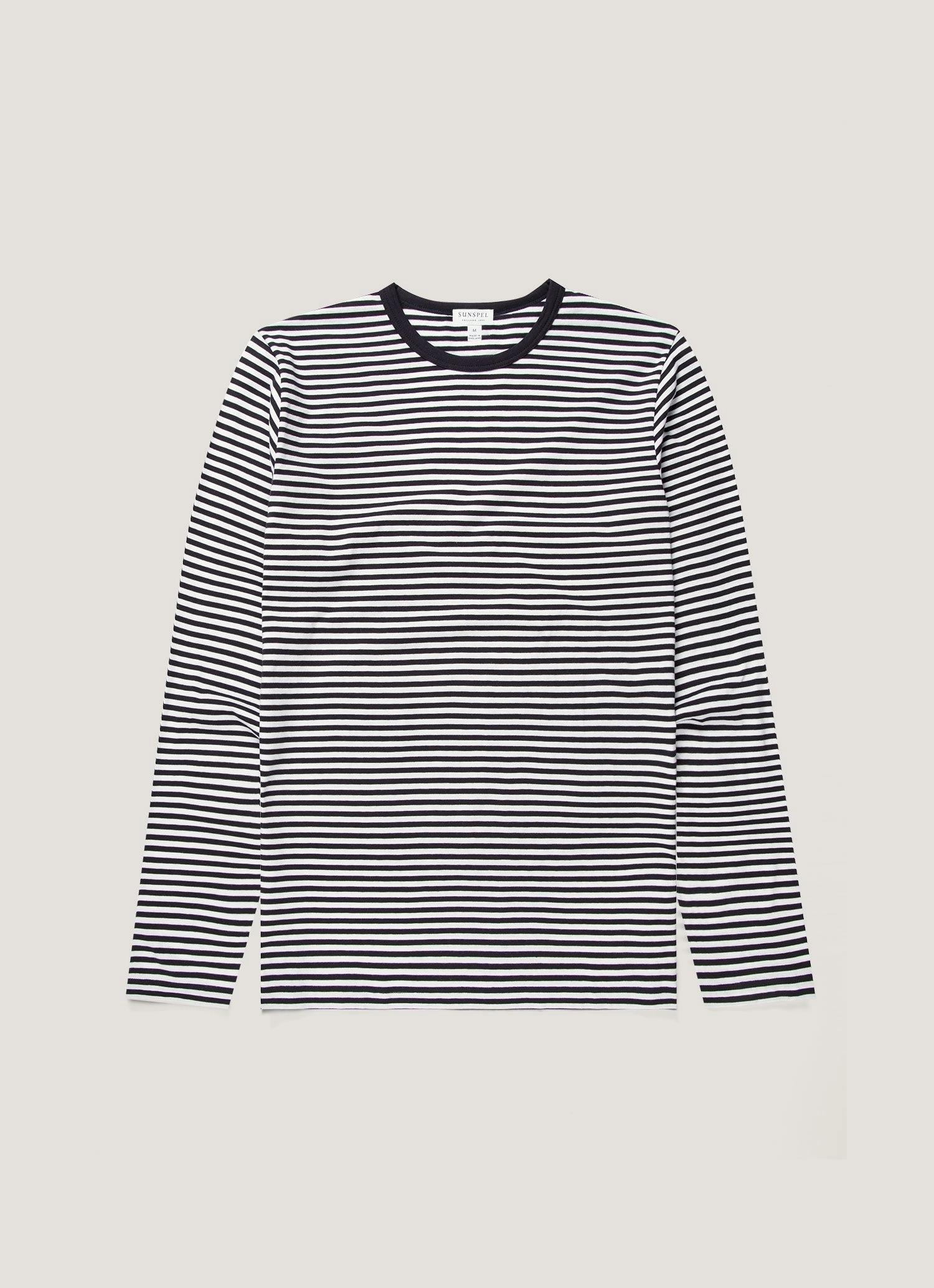 Antibacterial Treatment Boat neck style Men's Classic Long Sleeve T-shirt in Navy/White English Stripe