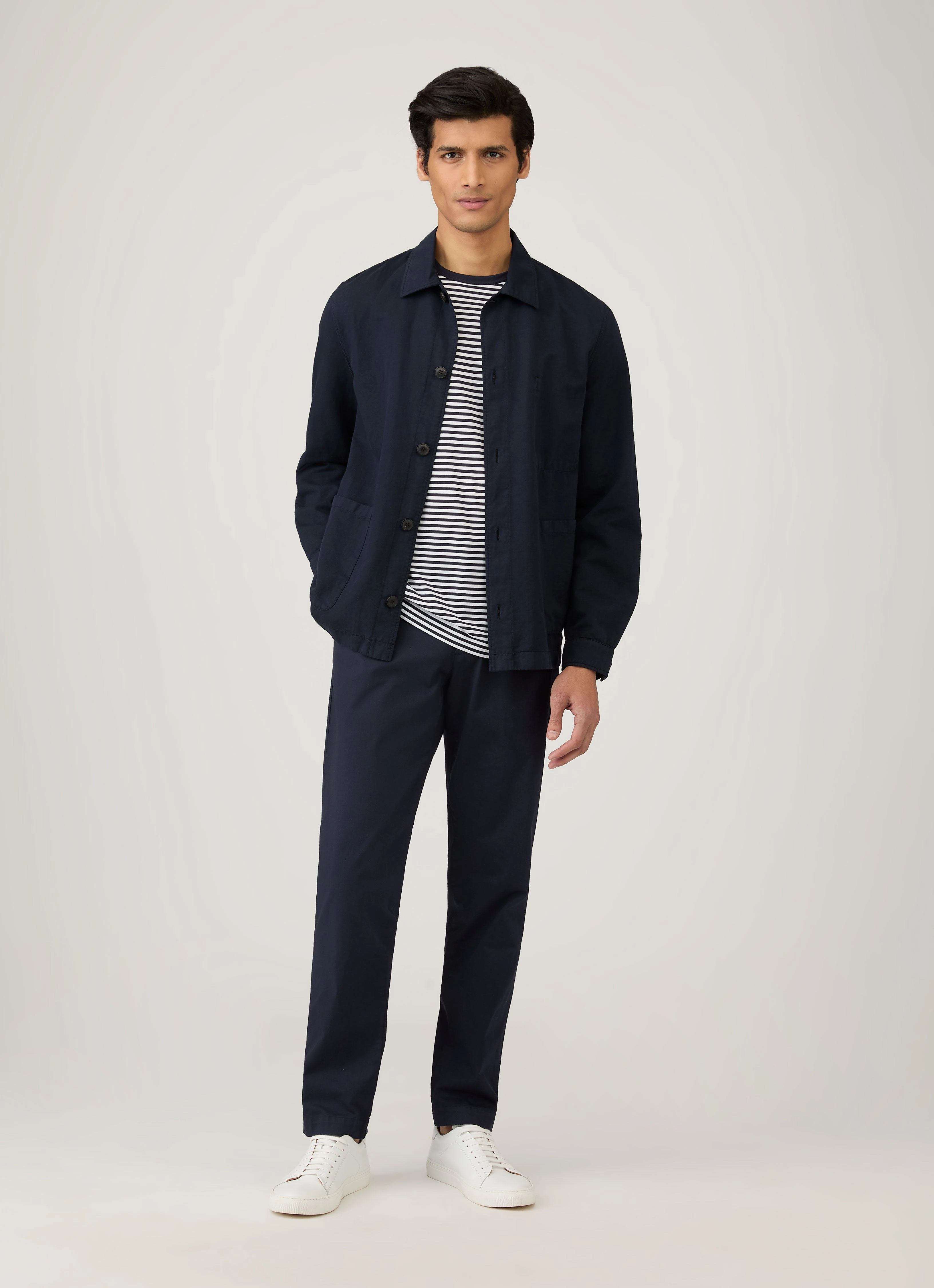 Chill Wear Men's Classic Long Sleeve T-shirt in Navy/White English Stripe