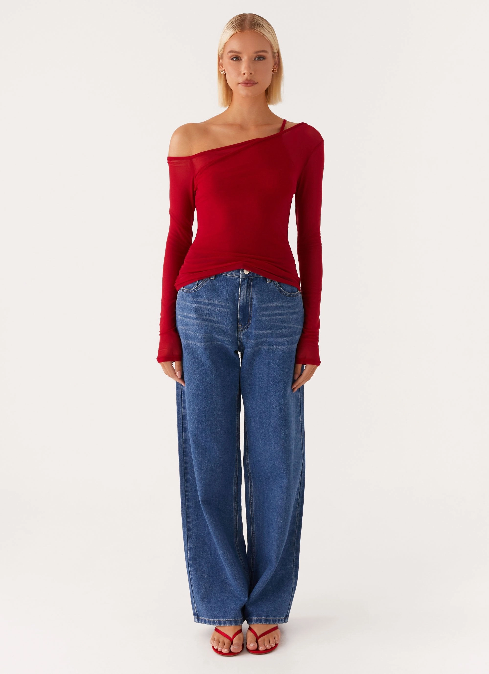 Elodie Top - Red Casual Tee FlexibleRibbedTrims