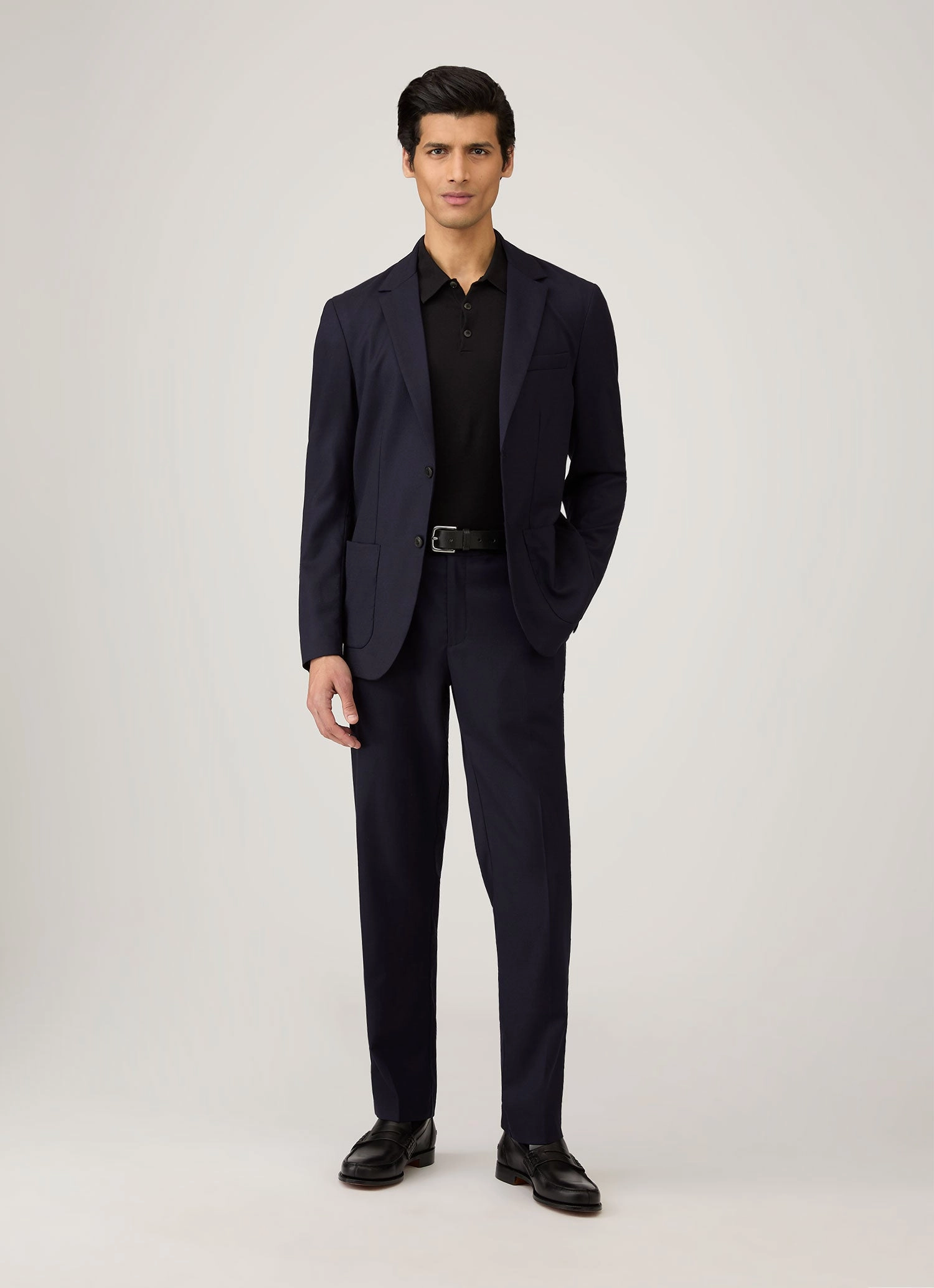 Chill Look Golf Tournament Men's Long Sleeve Sea Island Cotton Knit Polo Shirt in Black