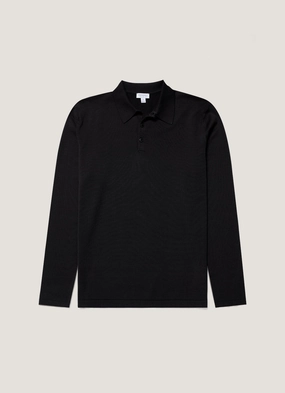 NoSnag Fasteners Men's Long Sleeve Sea Island Cotton Knit Polo Shirt in Black Outdoor Style Men's Long Sleeve Sea Island Cotton Knit Polo Shirt in Black