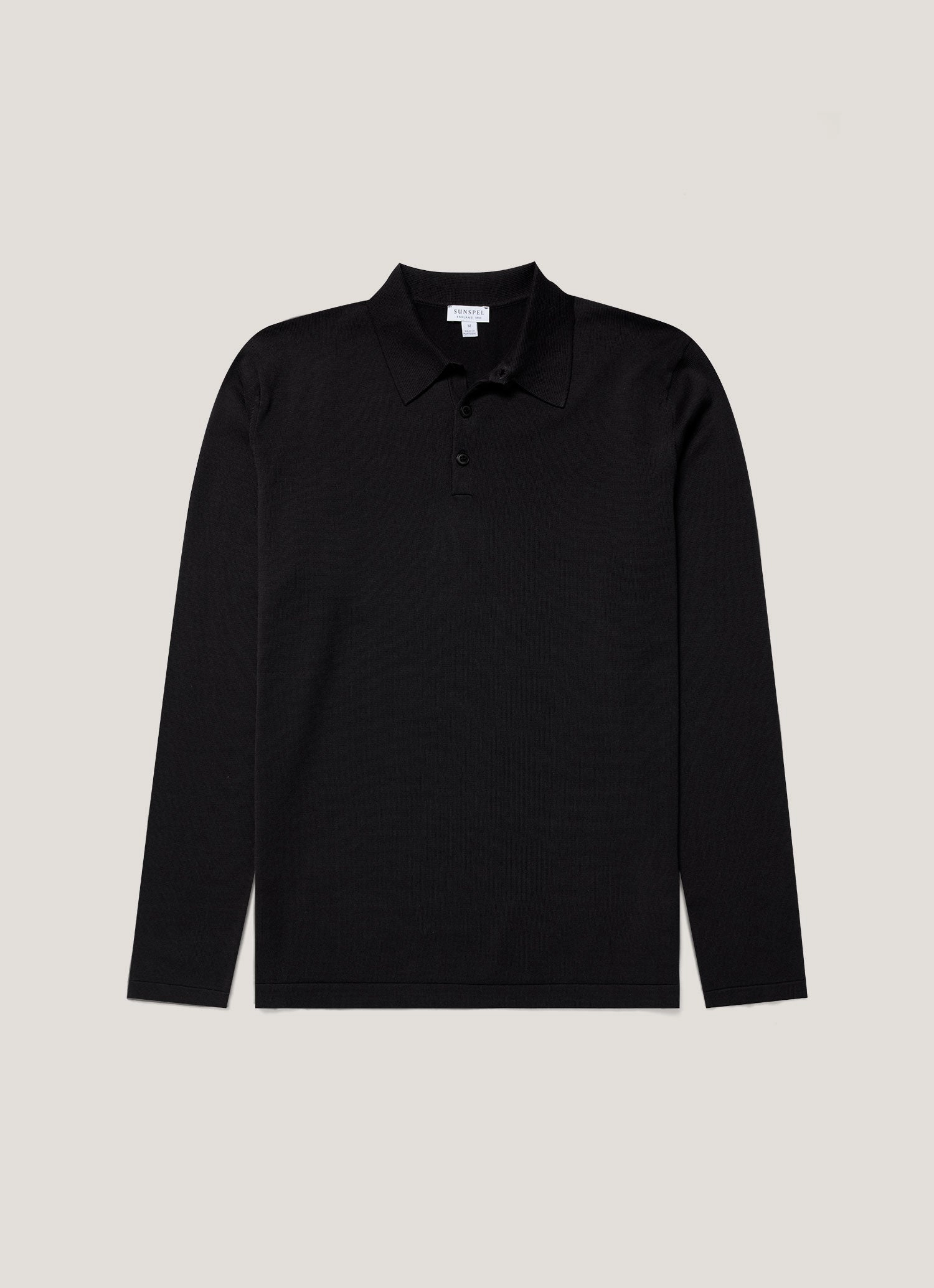 Outdoor Style Men's Long Sleeve Sea Island Cotton Knit Polo Shirt in Black
