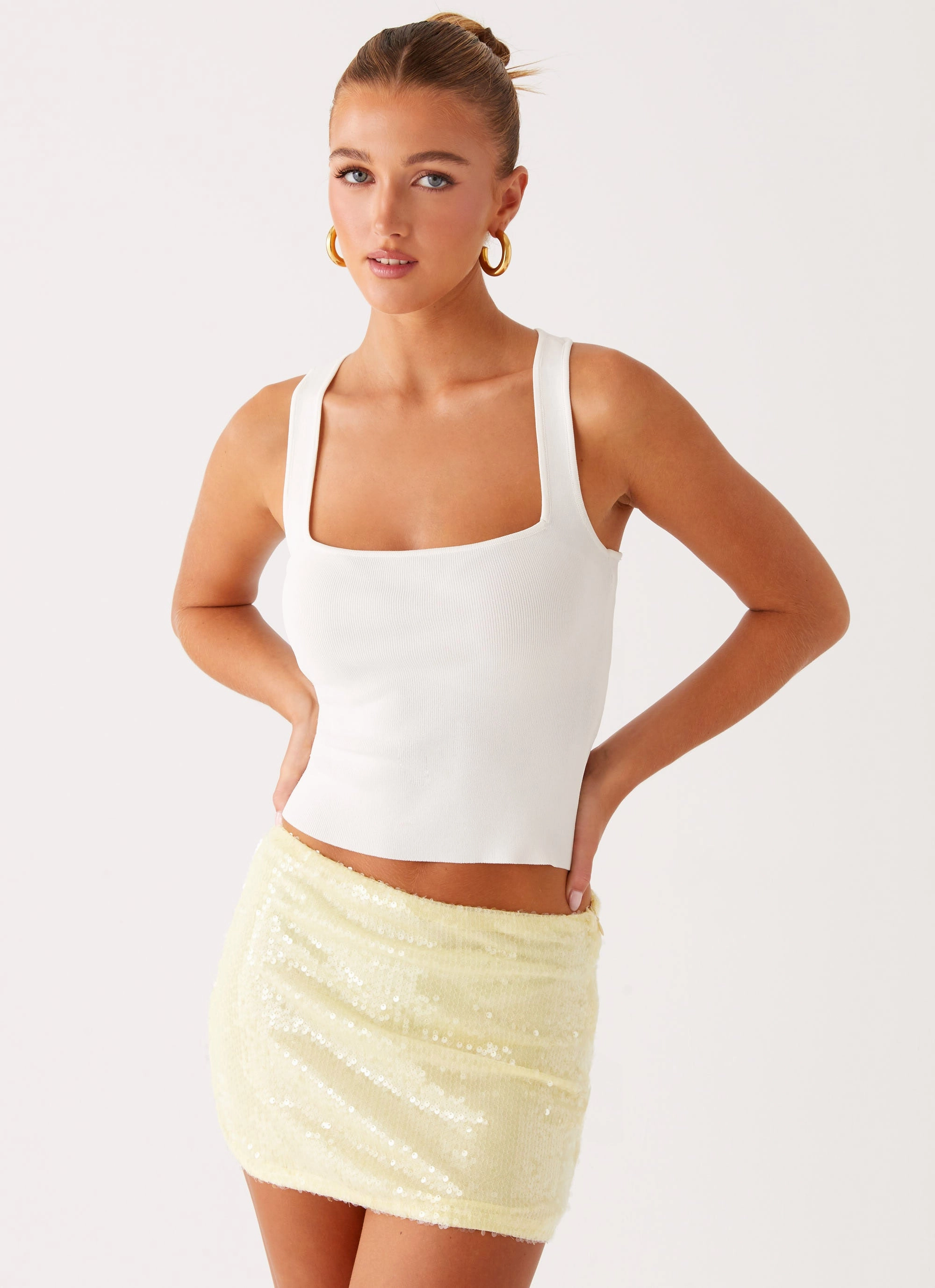 Nostalgic Nights Sequin Mini Skirt - Lemon Spritz Chic Tones Outfit Game