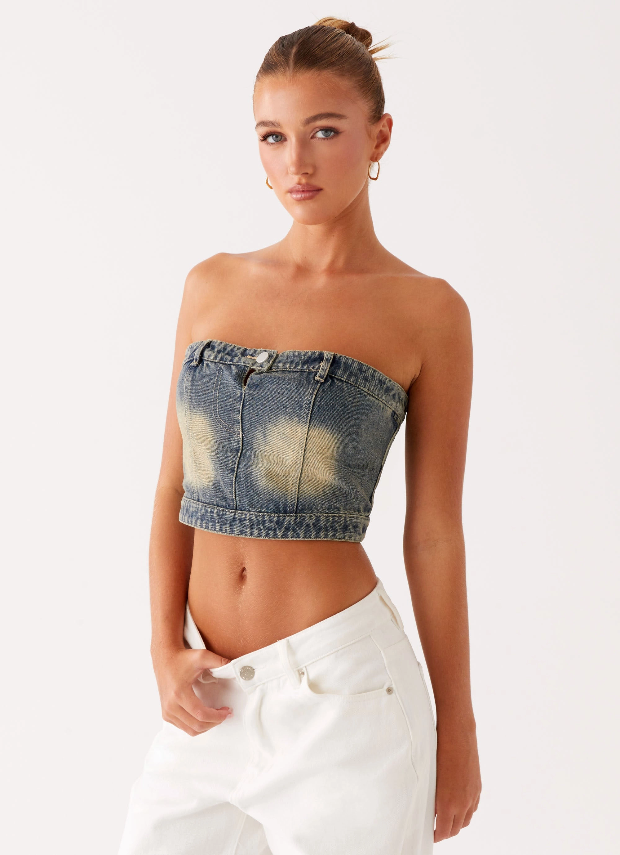 Not Like Us Denim Top - Vintage Garment Washed Comfy Style