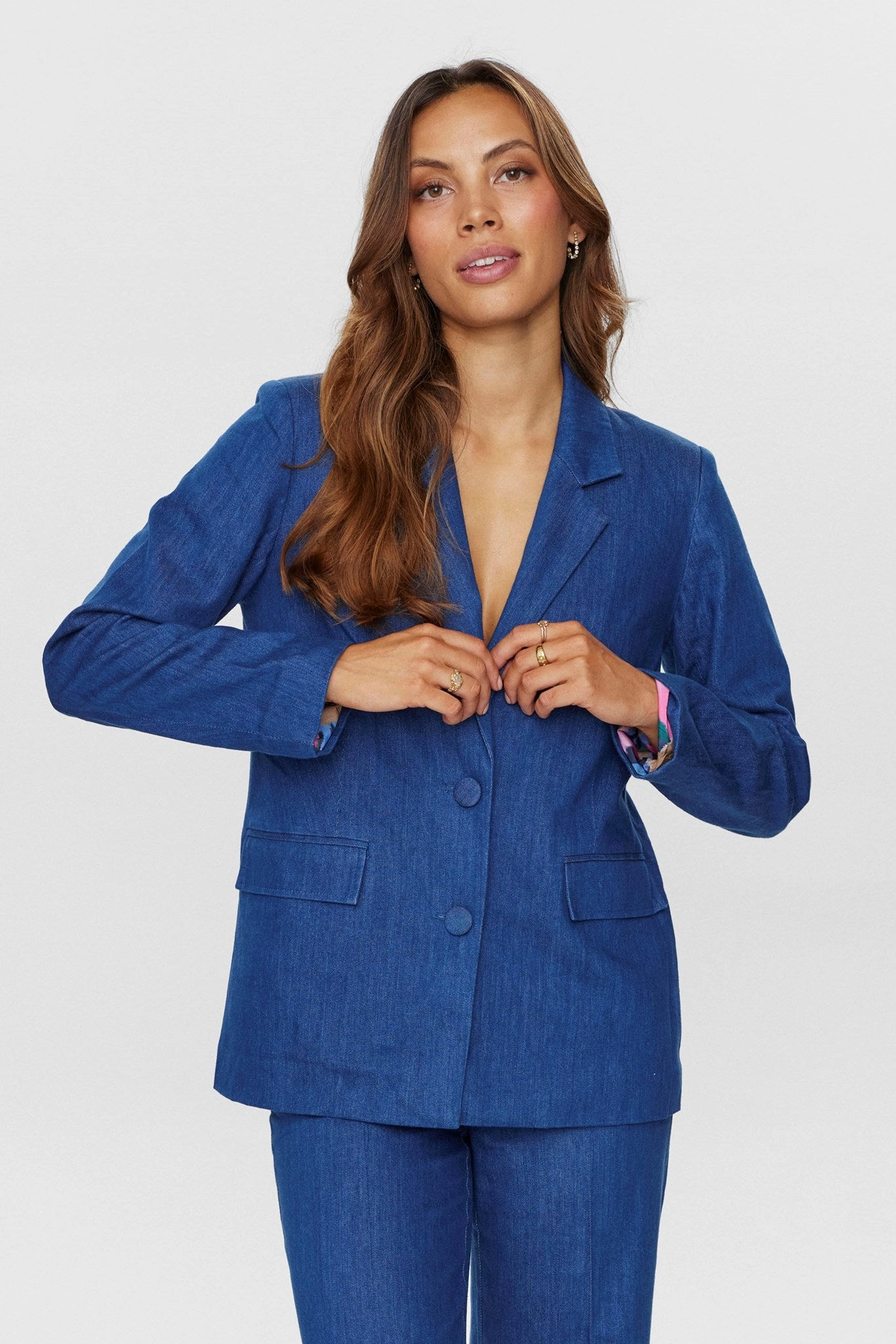 Organic Cotton Blend Erasable Stains Treatment NUALETTA BLAZER  - Med. Blue Washed Denim