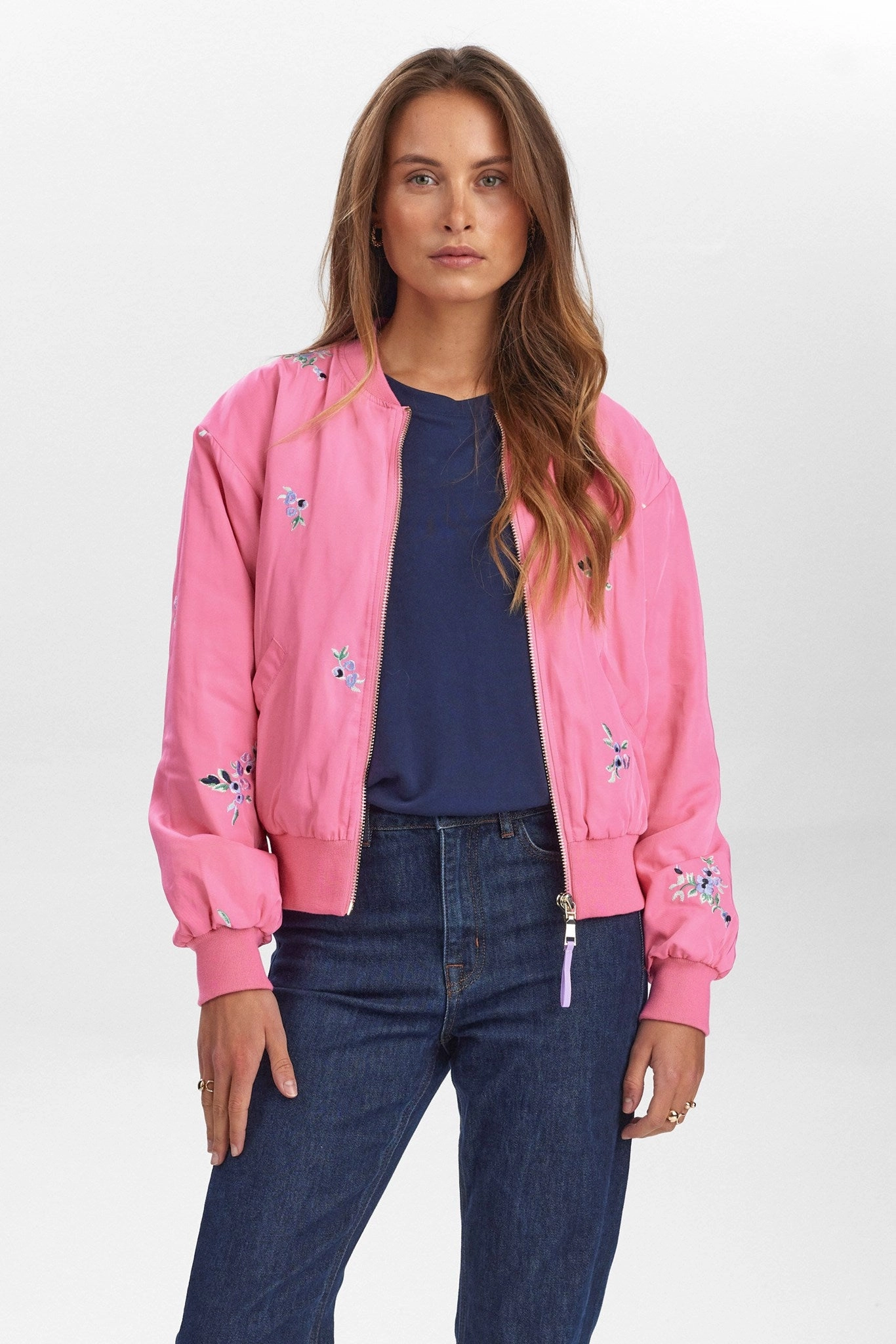 NUELLANORA EMBROIDERY JACKET - Pink Carnation Quick Pull Zipper