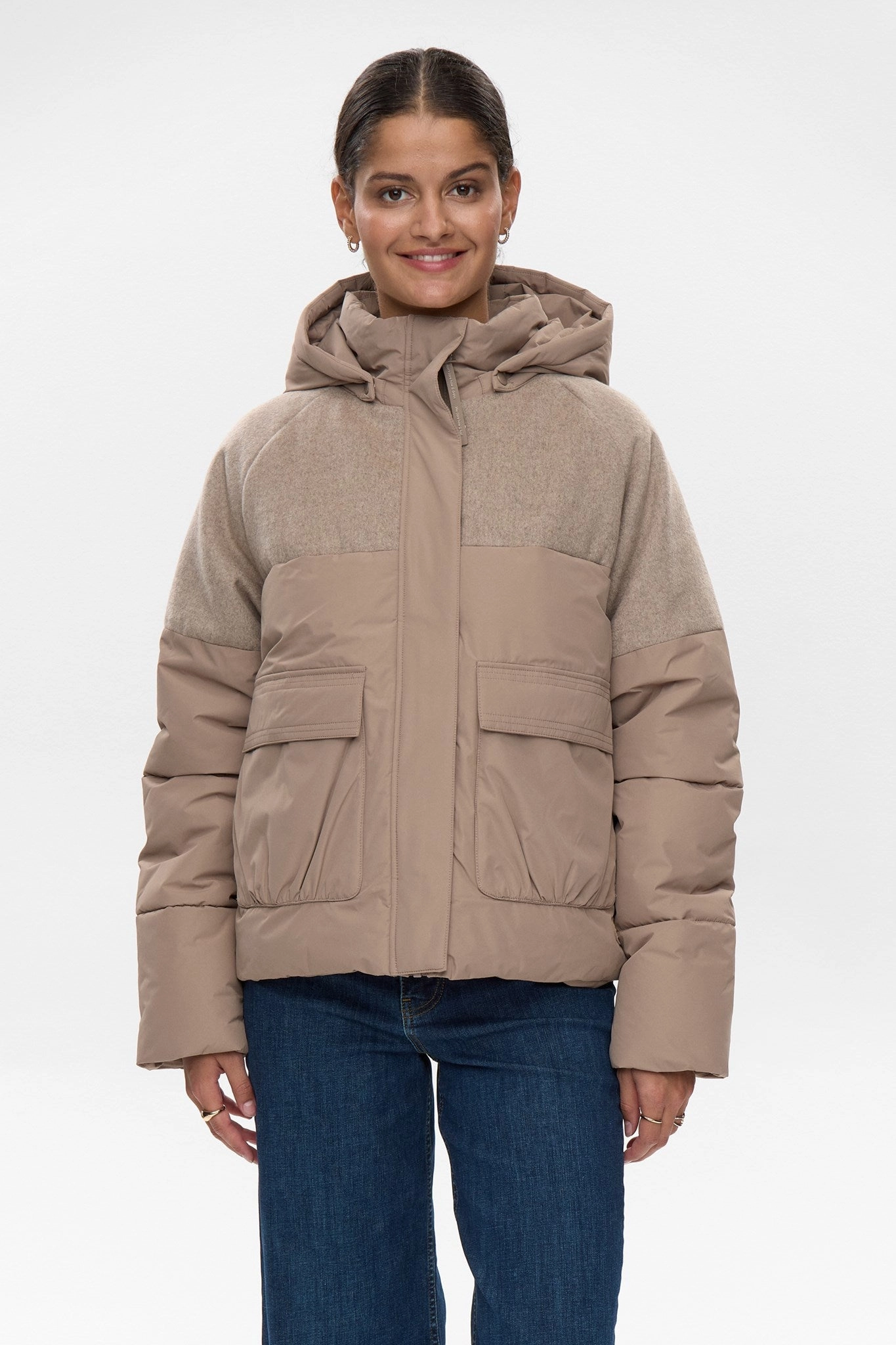 DoubleLayeredHem NUWILLOW SHORT JACKET - Taupe Gray