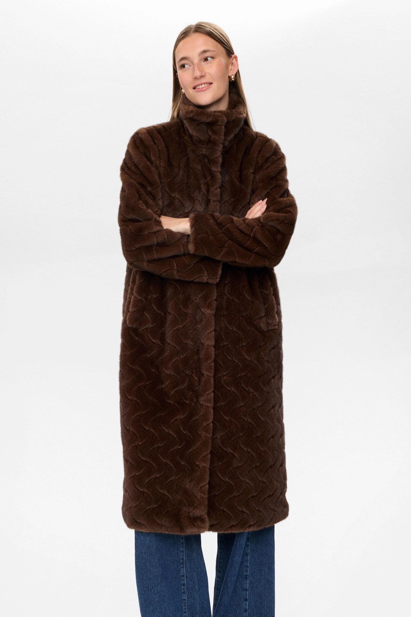 Lightweight Polyester Blend Weatherproof Zipper Tech NUZITTA FAKE FUR COAT  - Black Coffee