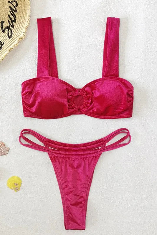 O-Ring High Waisted Pink Two Piece Bikini Swimsuits