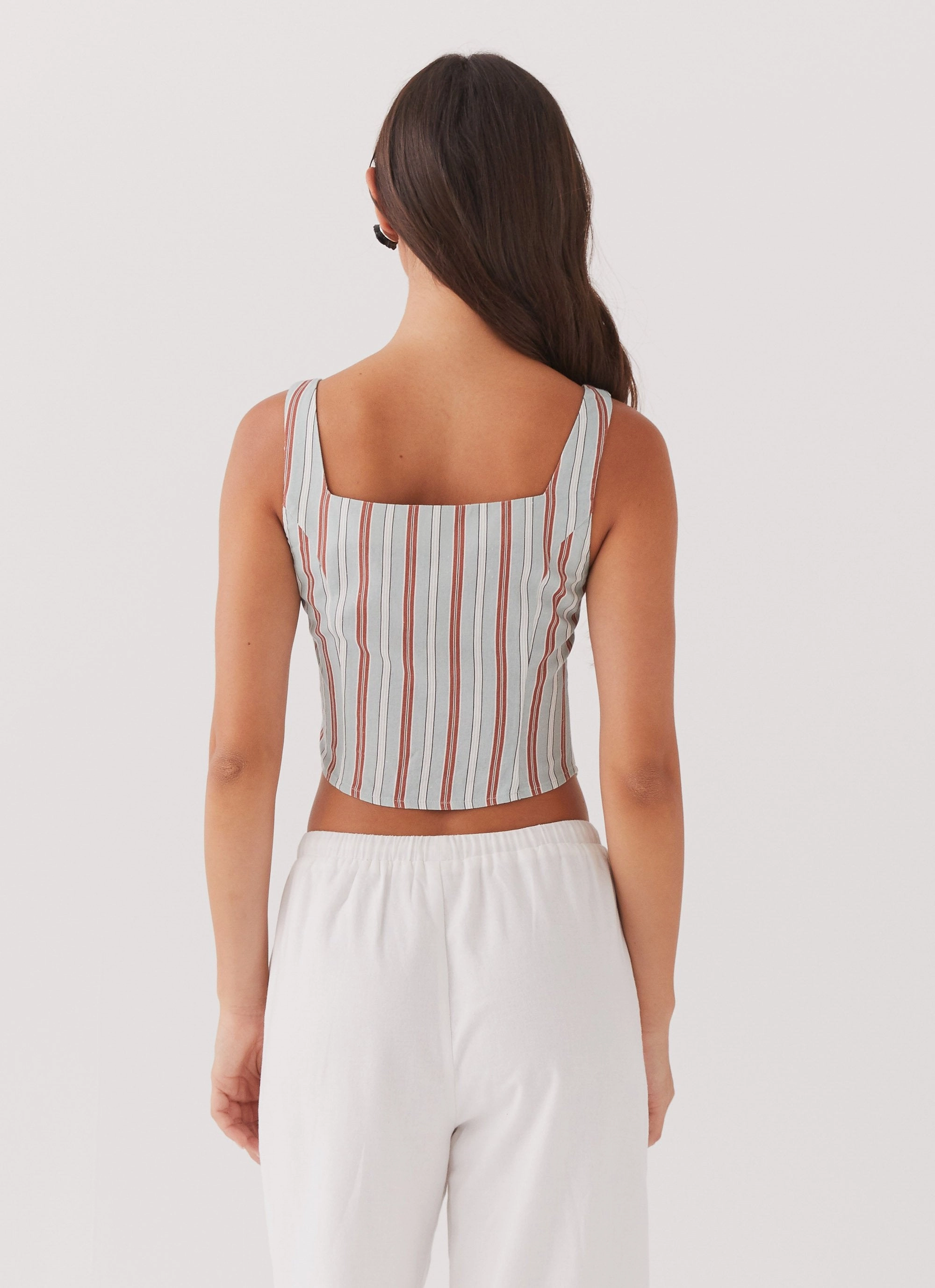 Oasis Dreams Linen Tie Top - Coastal Stripe NoiseReduciting Zipper summer top