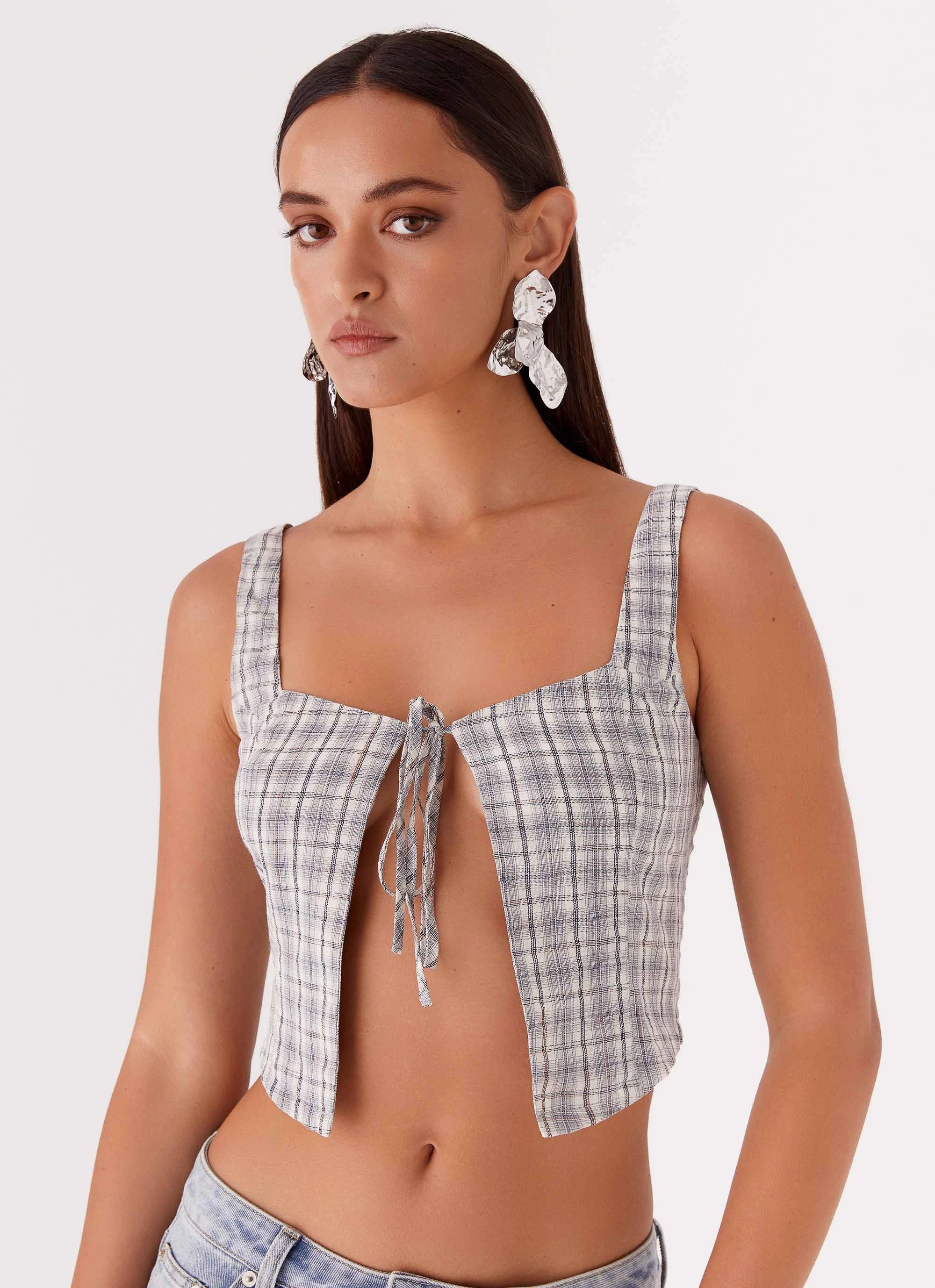 Oasis Dreams Tie Top - Check Relaxed Look ReinforcedHems
