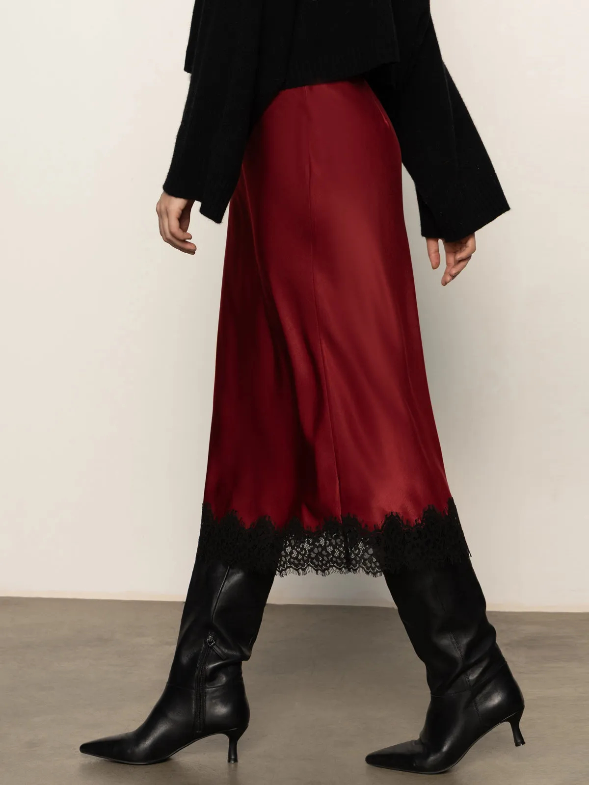 Slip Skirt With Lace Crimson Sleek Comfort Airy Feel