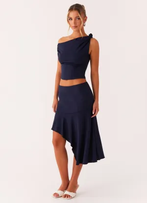 Viola Midi Skirt - Navy Chilly Weather Fit TaglessLabel
