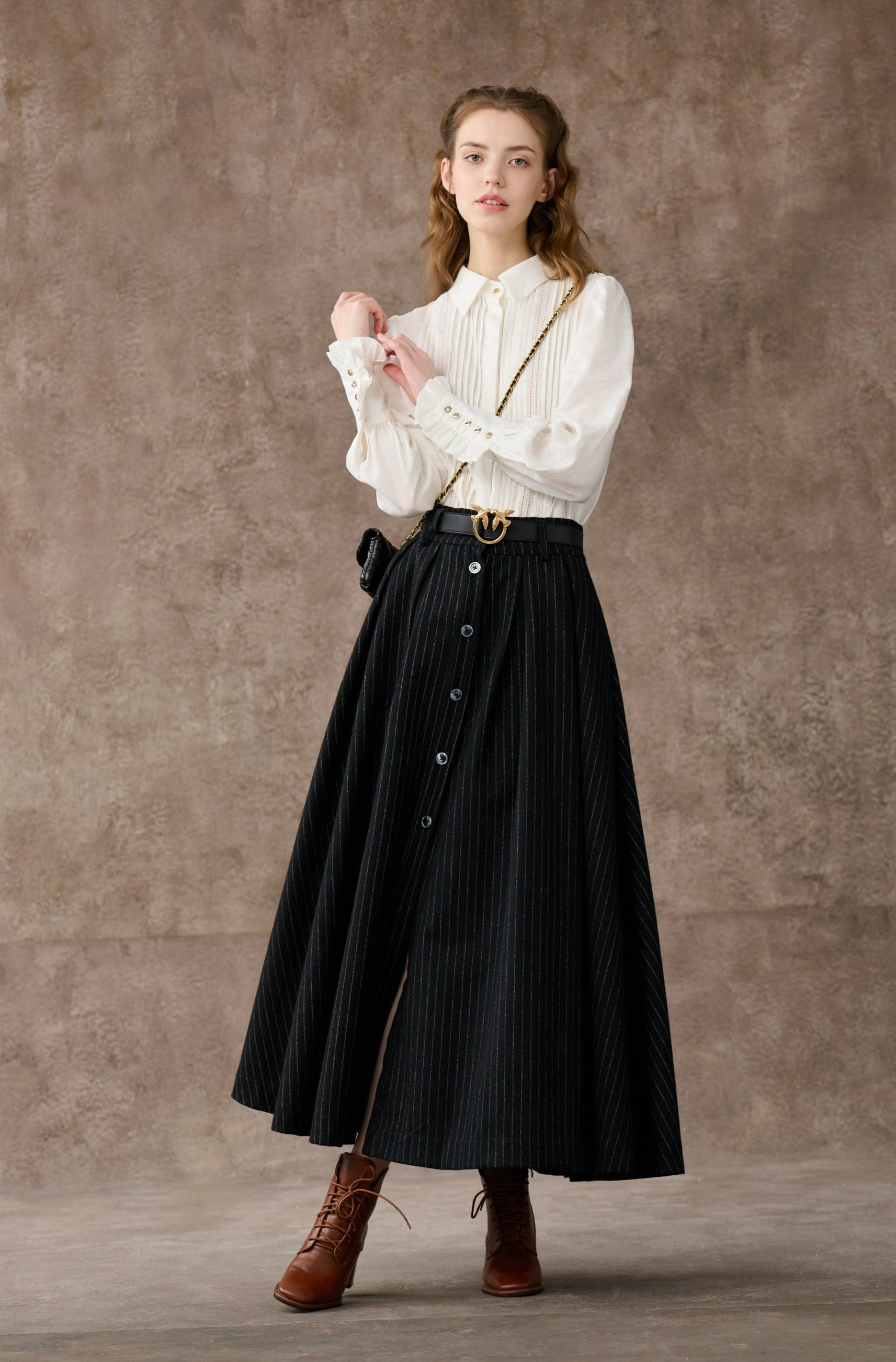 Santal 3 | Striped Wool Skirt in black Weekend Outing Wear