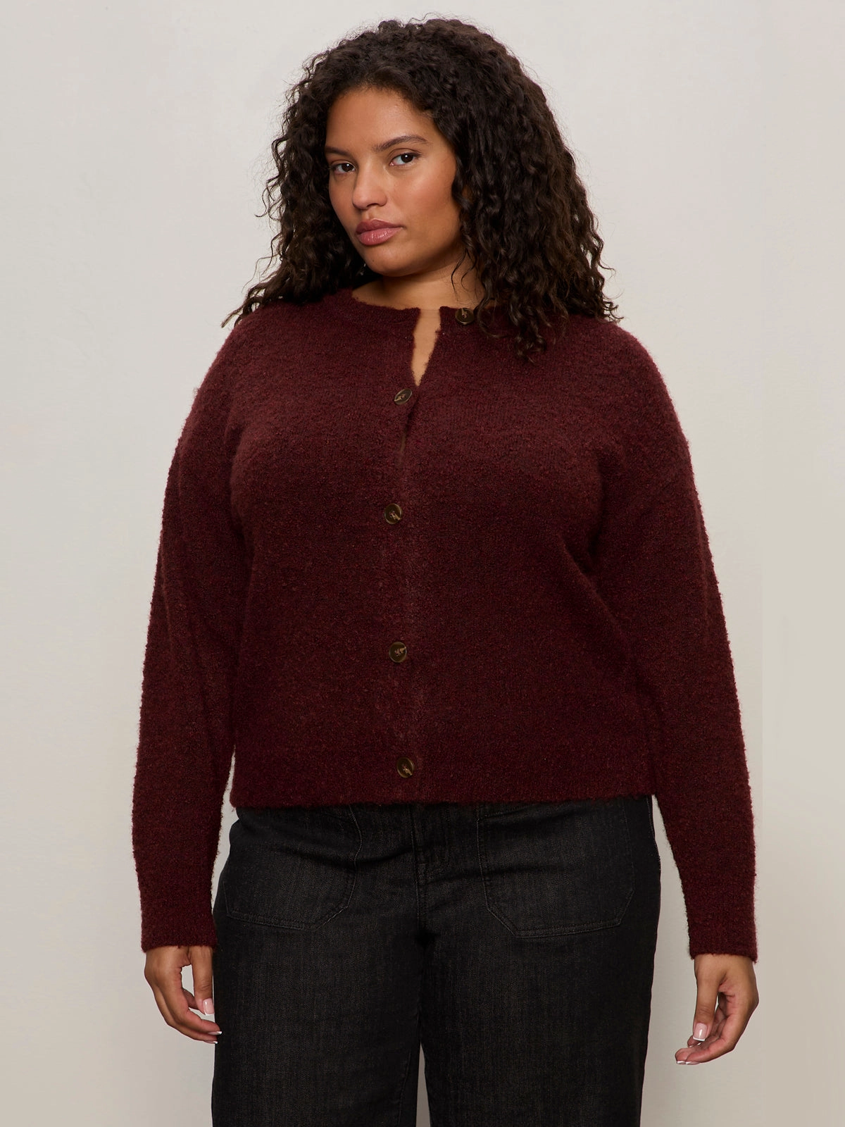 Boucle Cardi Dark Crimson Extended Sizing Fashion Fit