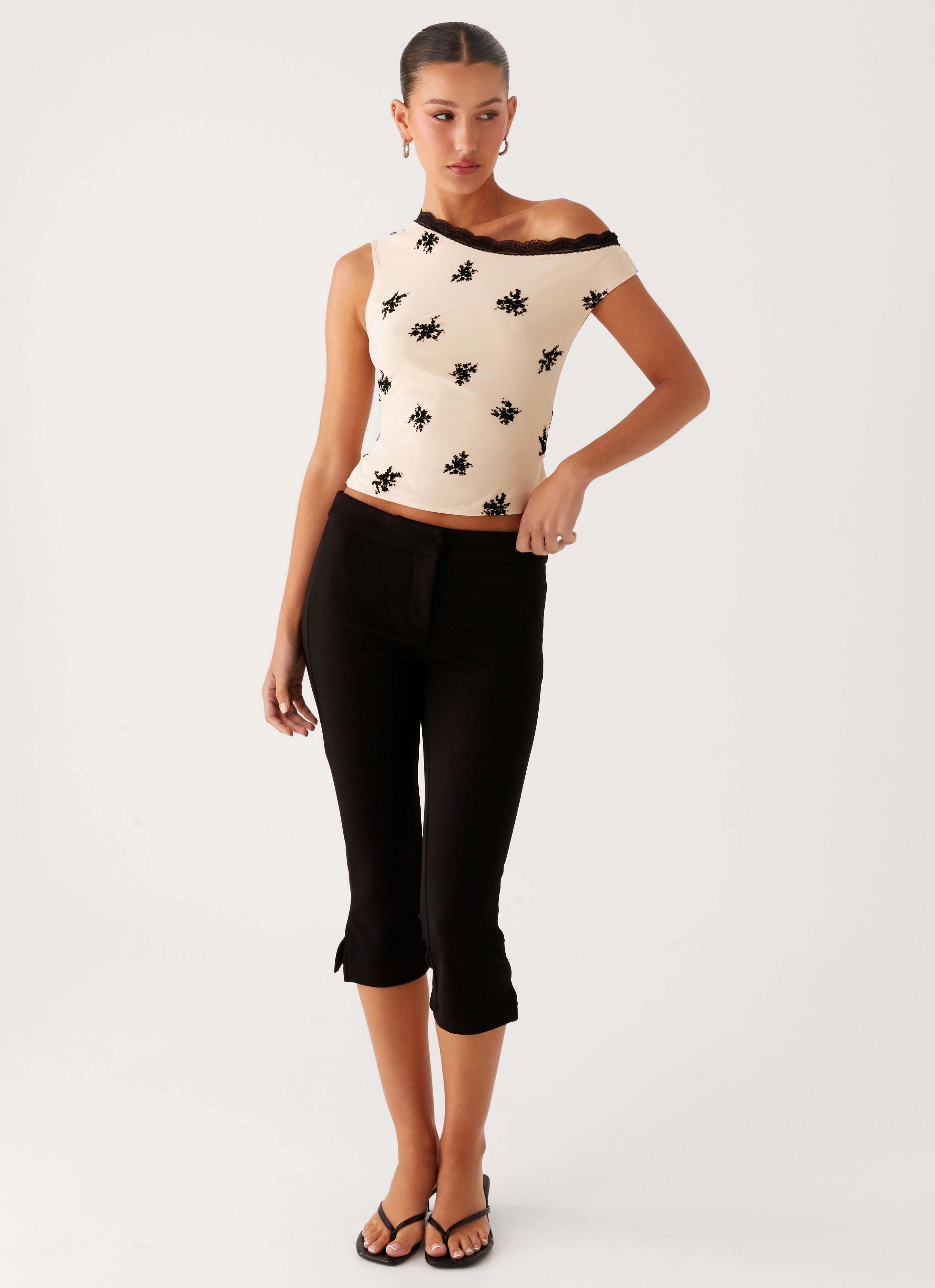 Blind Faith Flock One Shoulder Top - Cream SnagFreeKnit Hypoallergenic Lining