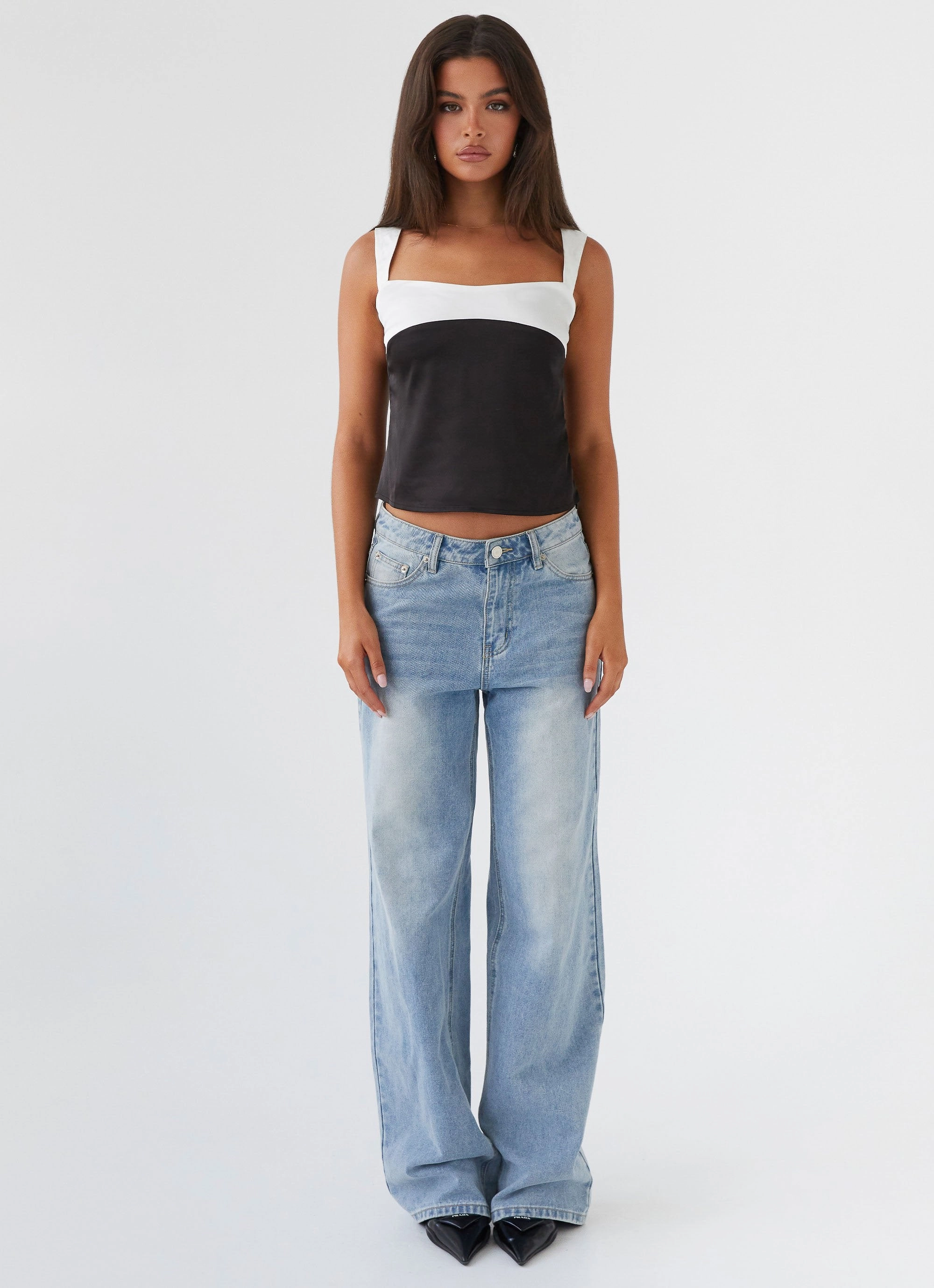 Lylah Satin Top - Onyx Adjustable Cuffs Wrinkle Free Weave