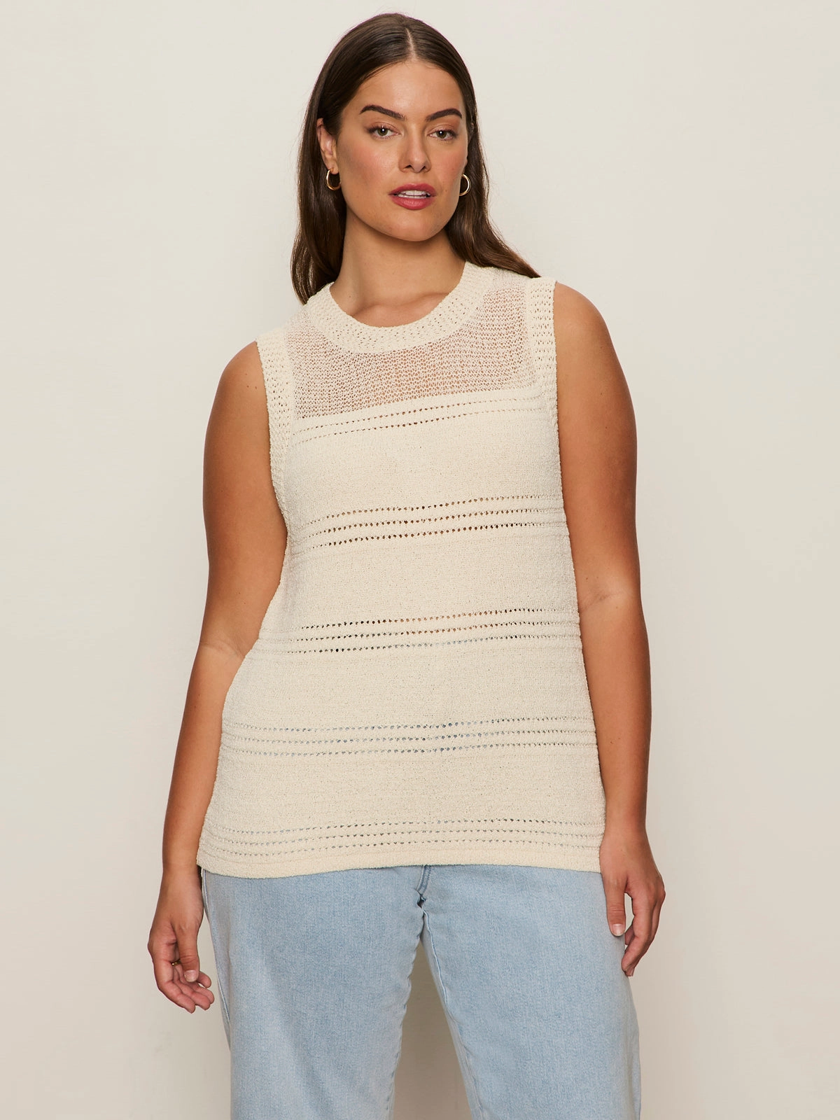 Texture Detail Garment Dye Process Waves Of Summer Shell Sweater Macrame Extended Sizing