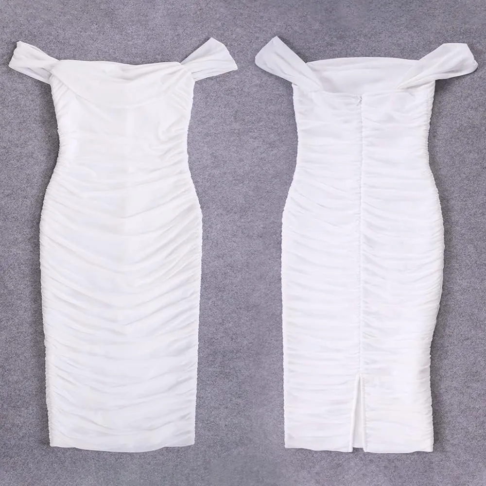 Off Shoulder Midi Bodycon Wrap Evening Party Bandage Dress