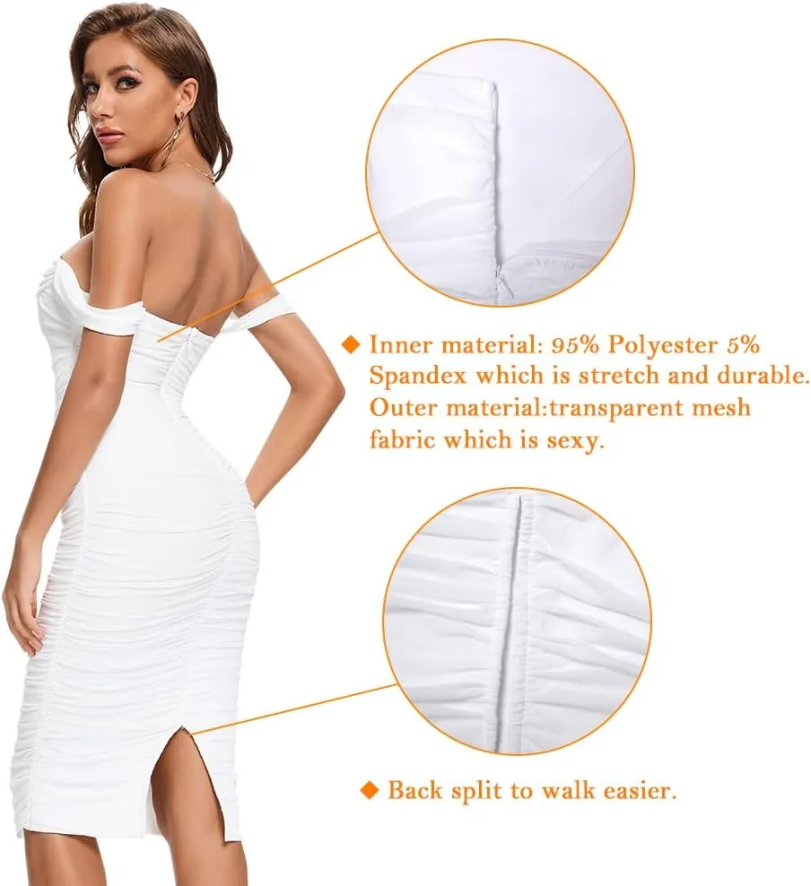 Off Shoulder Midi Bodycon Wrap Evening Party Bandage Dress