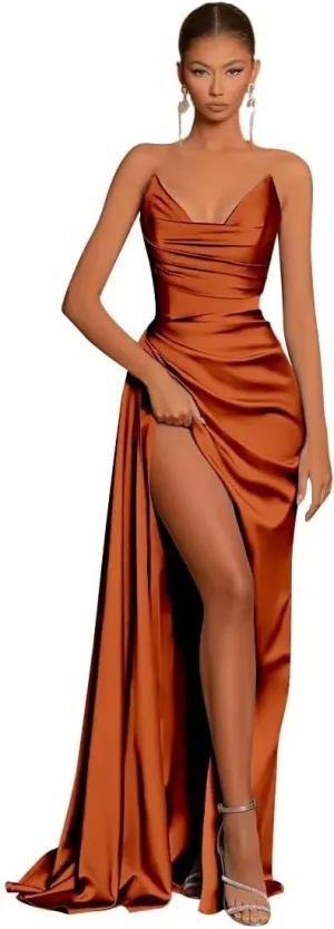 Off Shoulder Satin Bridesmaid Dresses for Women Mermaid Sleeveless Pleated Prom Evening Dresses
