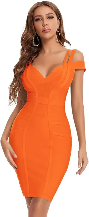 Off Shoulder V Neck Bodycon Bandage Dresses for Women