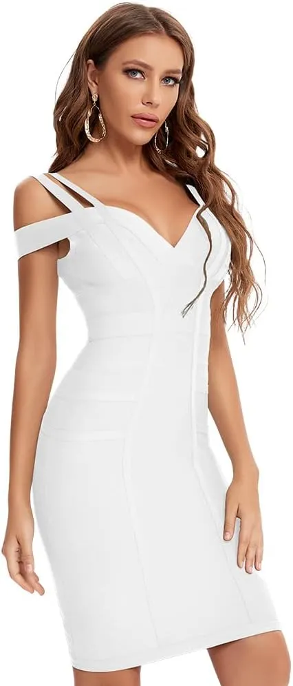 Off Shoulder V Neck Bodycon Bandage Dresses for Women