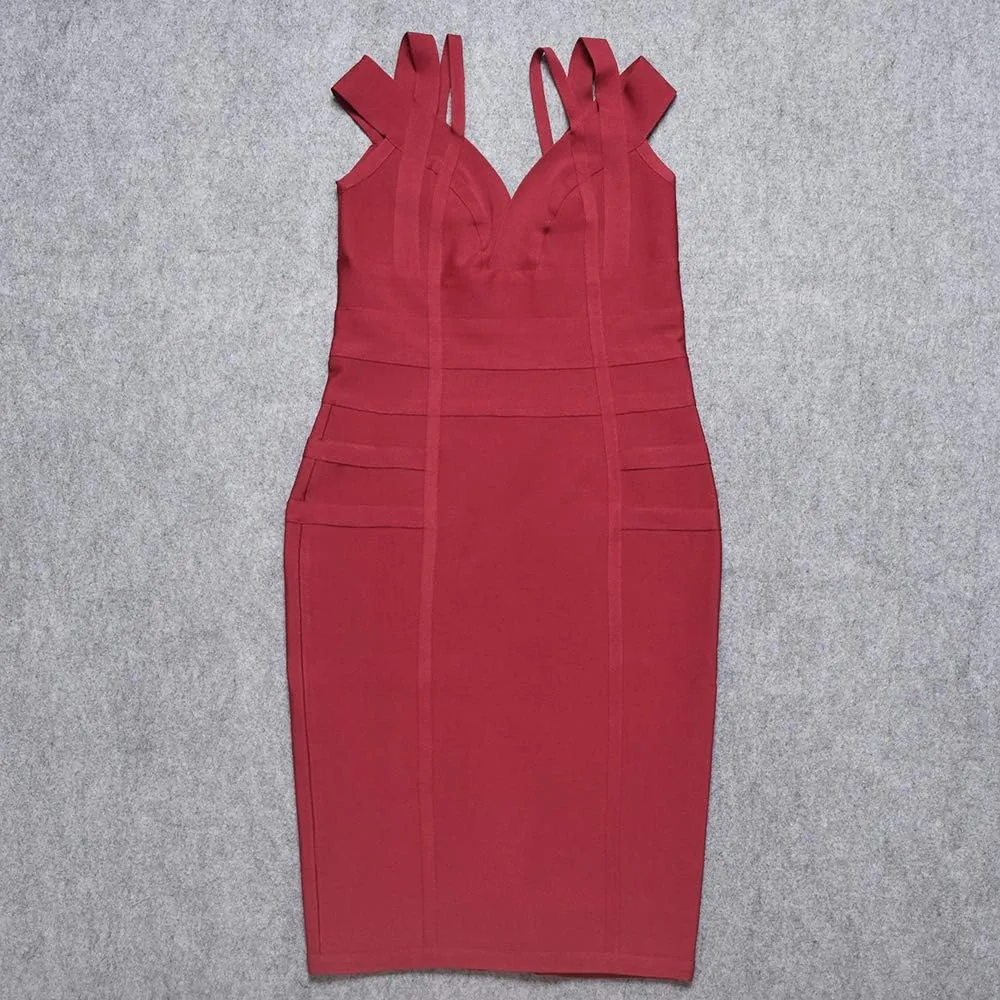Off Shoulder V Neck Bodycon Bandage Dresses for Women