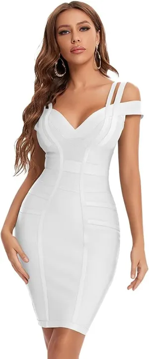 Off Shoulder V Neck Bodycon Bandage Dresses for Women
