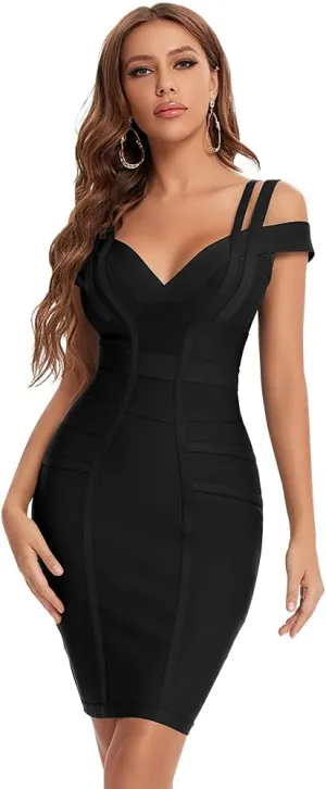 Off Shoulder V Neck Bodycon Bandage Dresses for Women