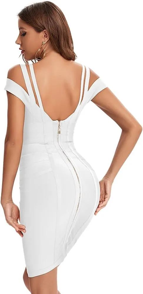 Off Shoulder V Neck Bodycon Bandage Dresses for Women