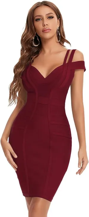 Off Shoulder V Neck Bodycon Bandage Dresses for Women