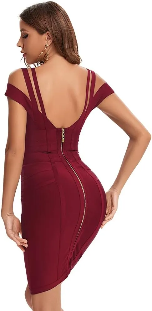 Off Shoulder V Neck Bodycon Bandage Dresses for Women