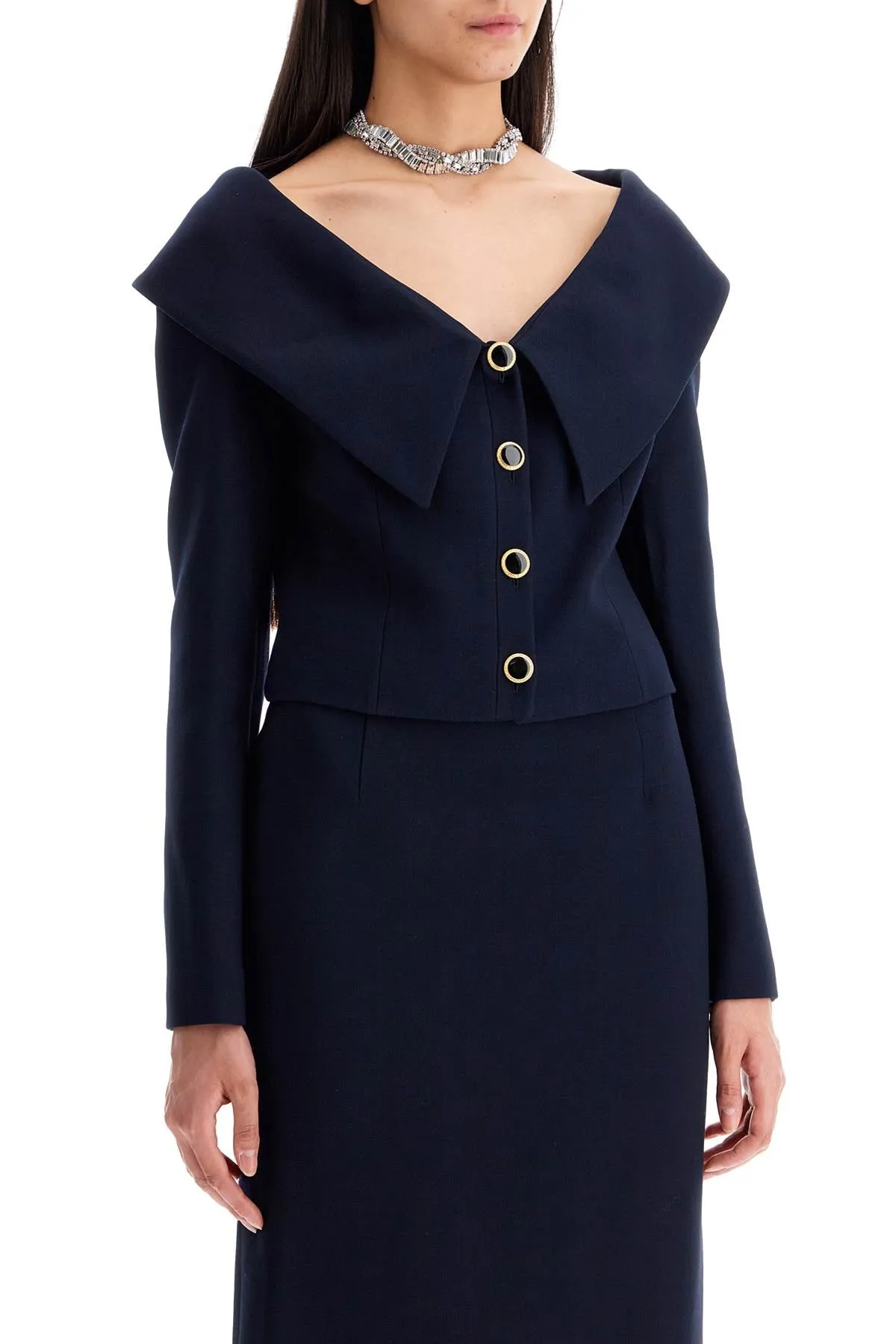 'off-shoulder virgin wool FABX3822 F4372 NAVY BLUE