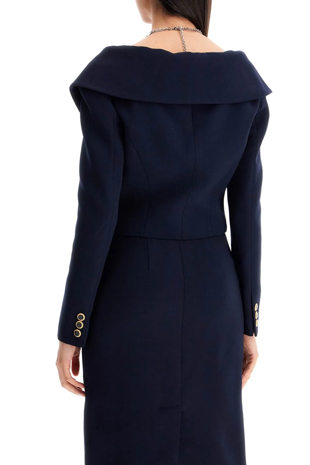'off-shoulder virgin wool FABX3822 F4372 NAVY BLUE