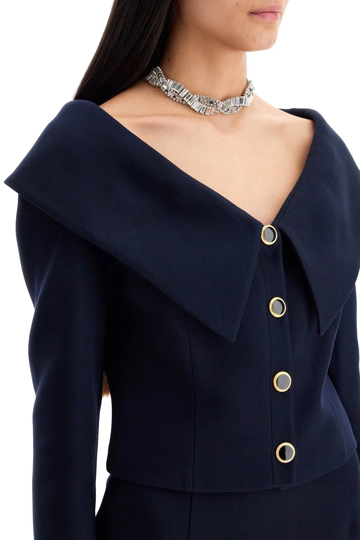 'off-shoulder virgin wool FABX3822 F4372 NAVY BLUE