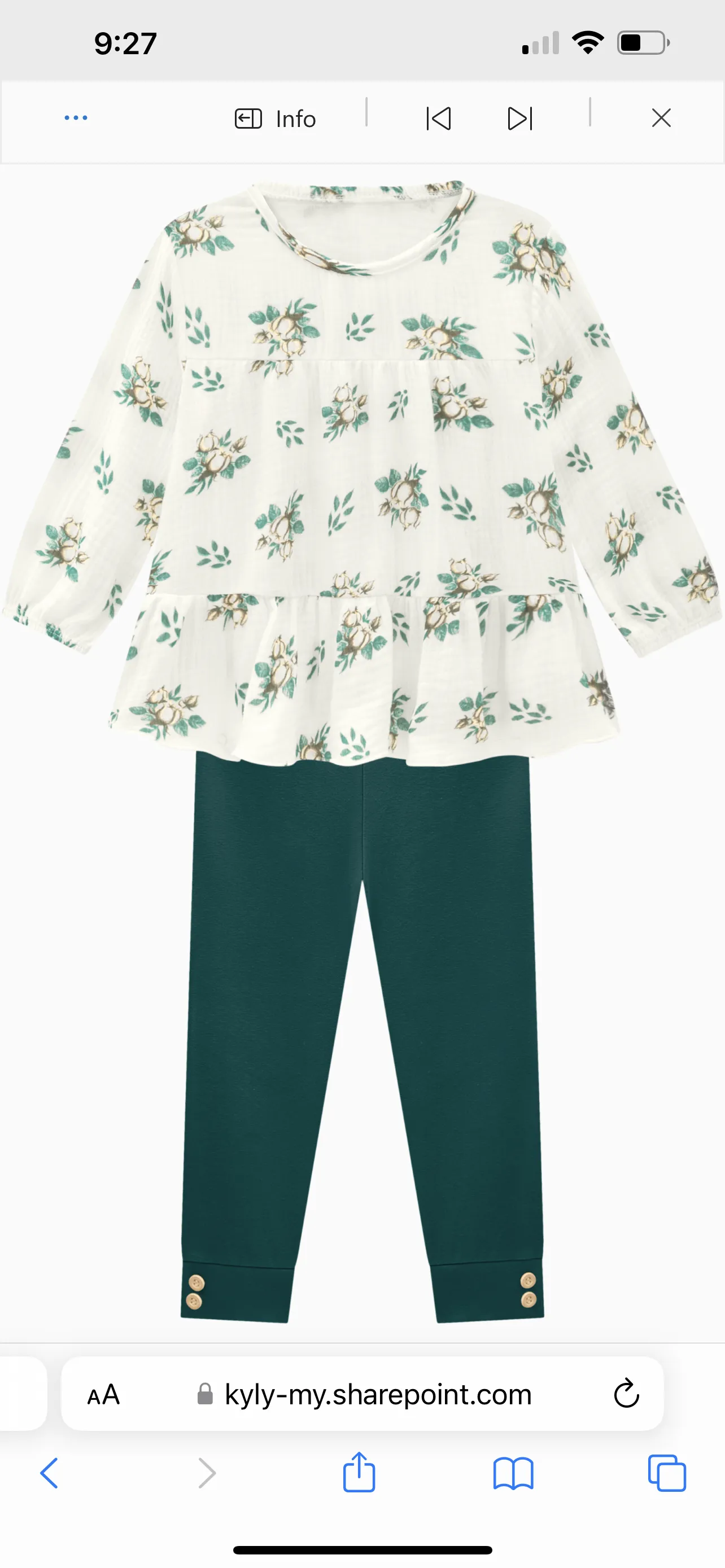Off white Floral top with green pants