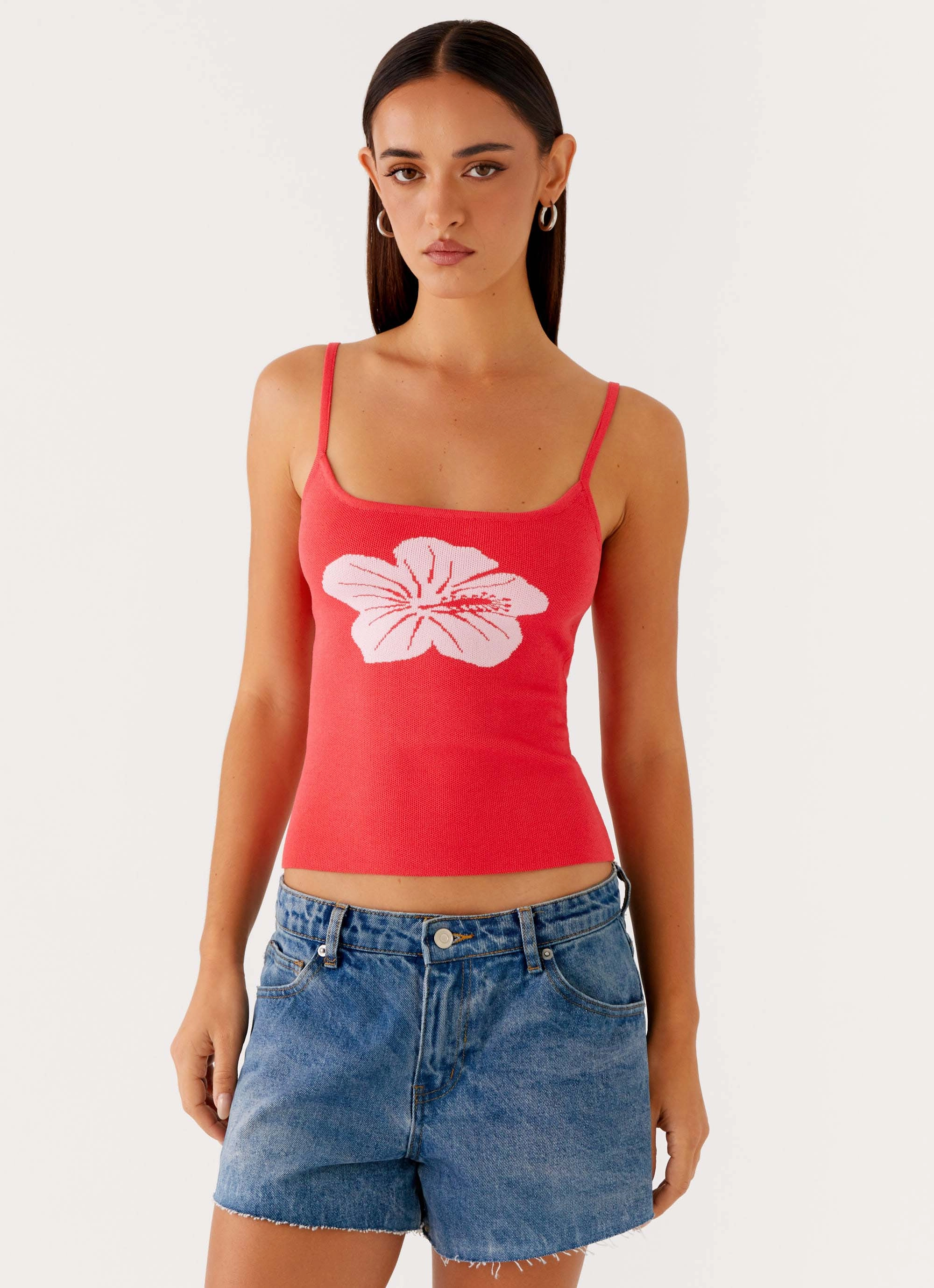 Ofira Knit Tank Top - Red Floral StainResistantFinish