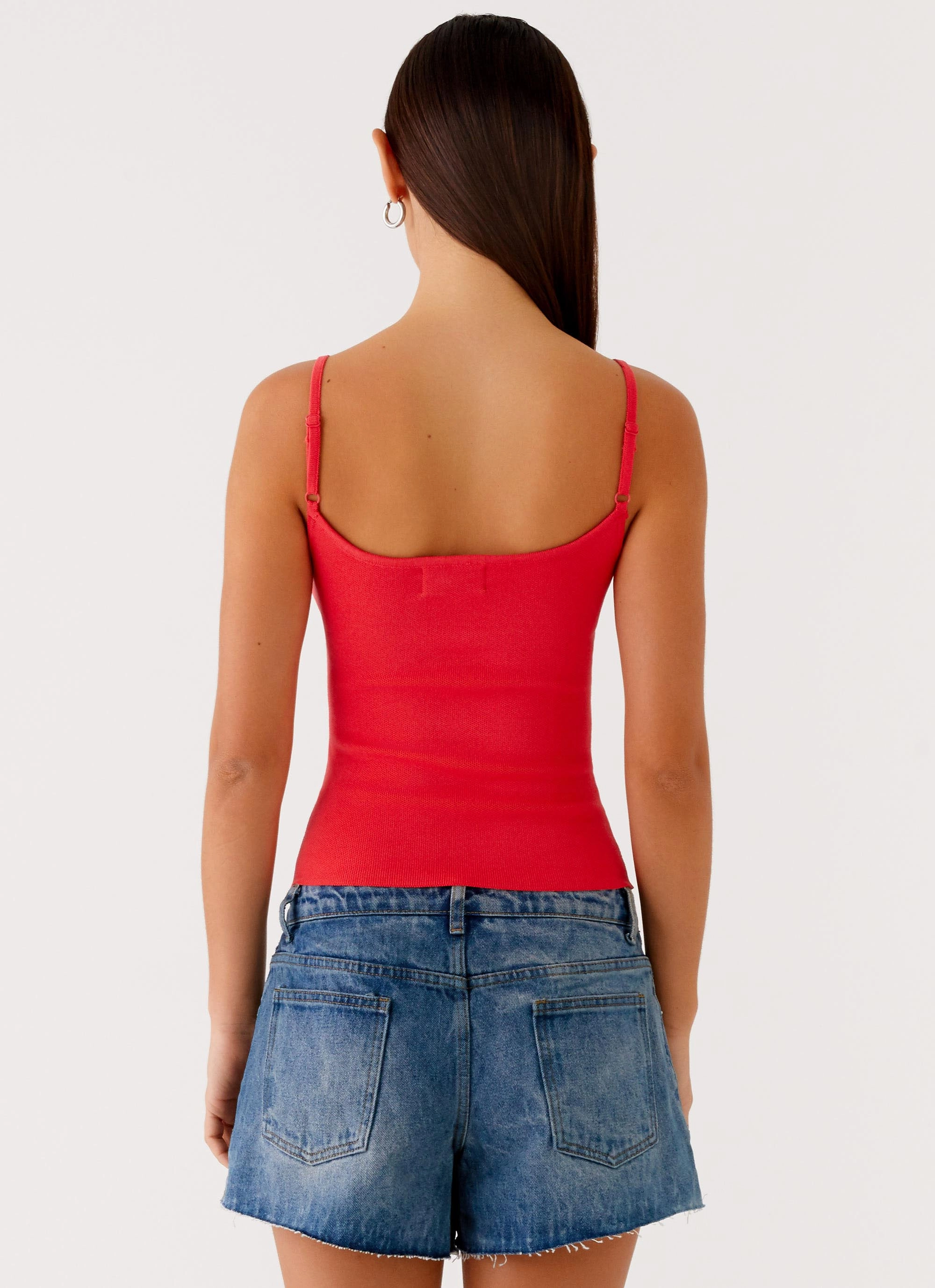 Multi Panel Design NonIrritating Stitching Ofira Knit Tank Top - Red Floral